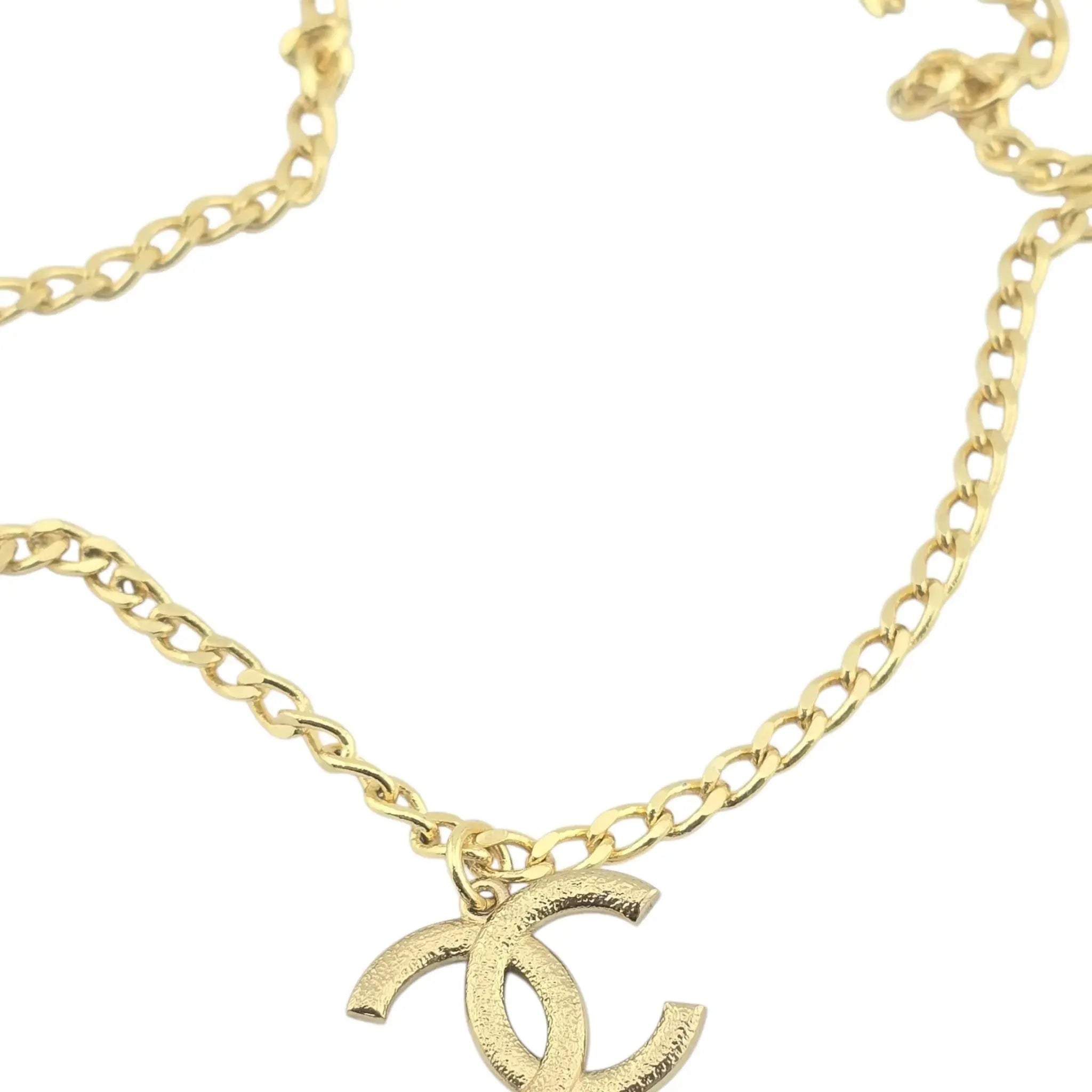 Chanel CC Gold White Enamel Pendant Necklace A22 CHANEL