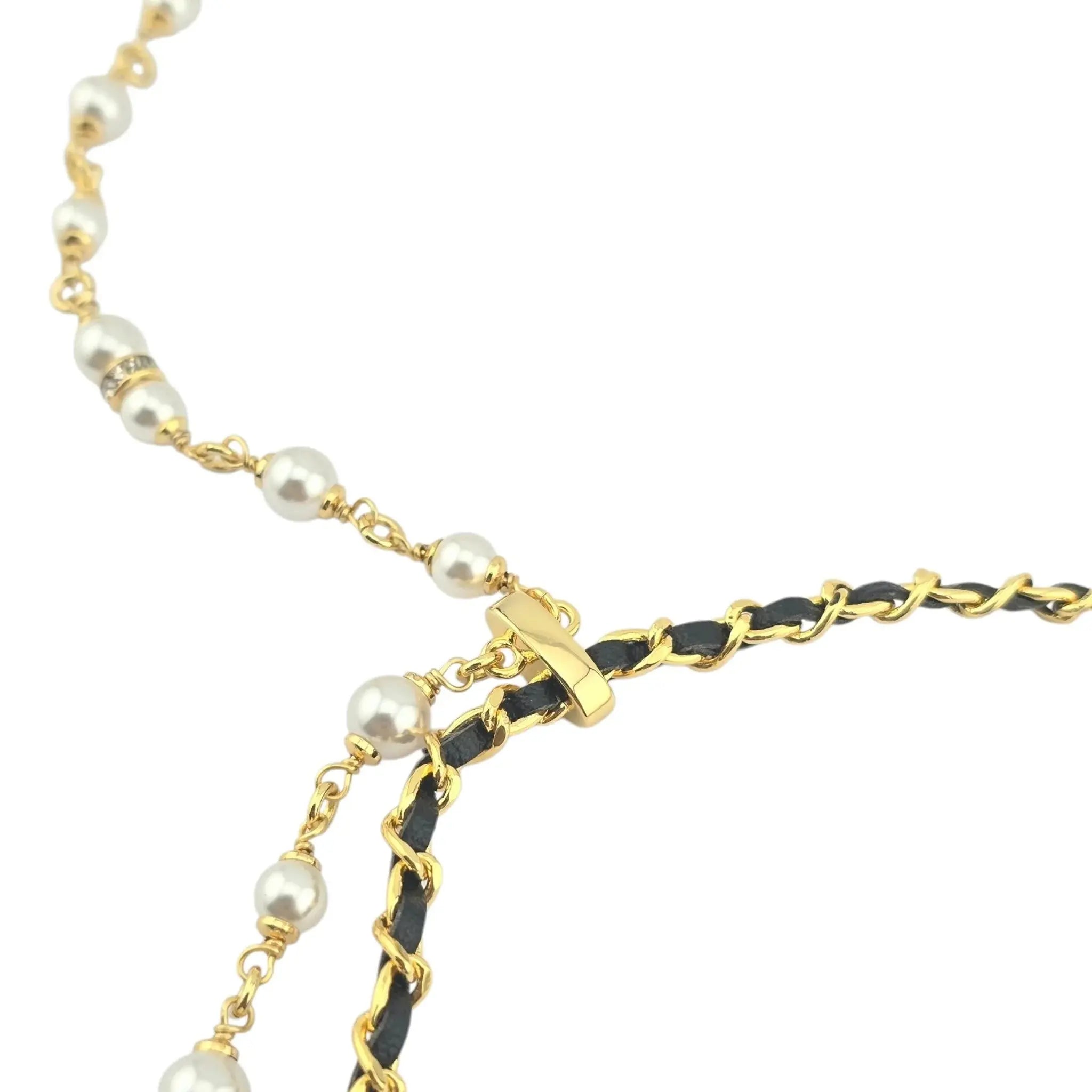Chanel CC Faux Pearl Leather Gold Necklace 2024 CHANEL
