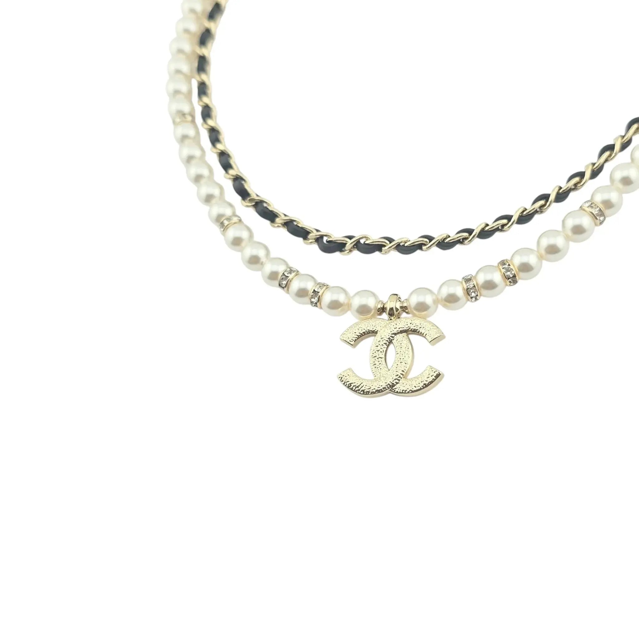 Chanel CC Faux Pearl Leather Choker Necklace 2024 CHANEL