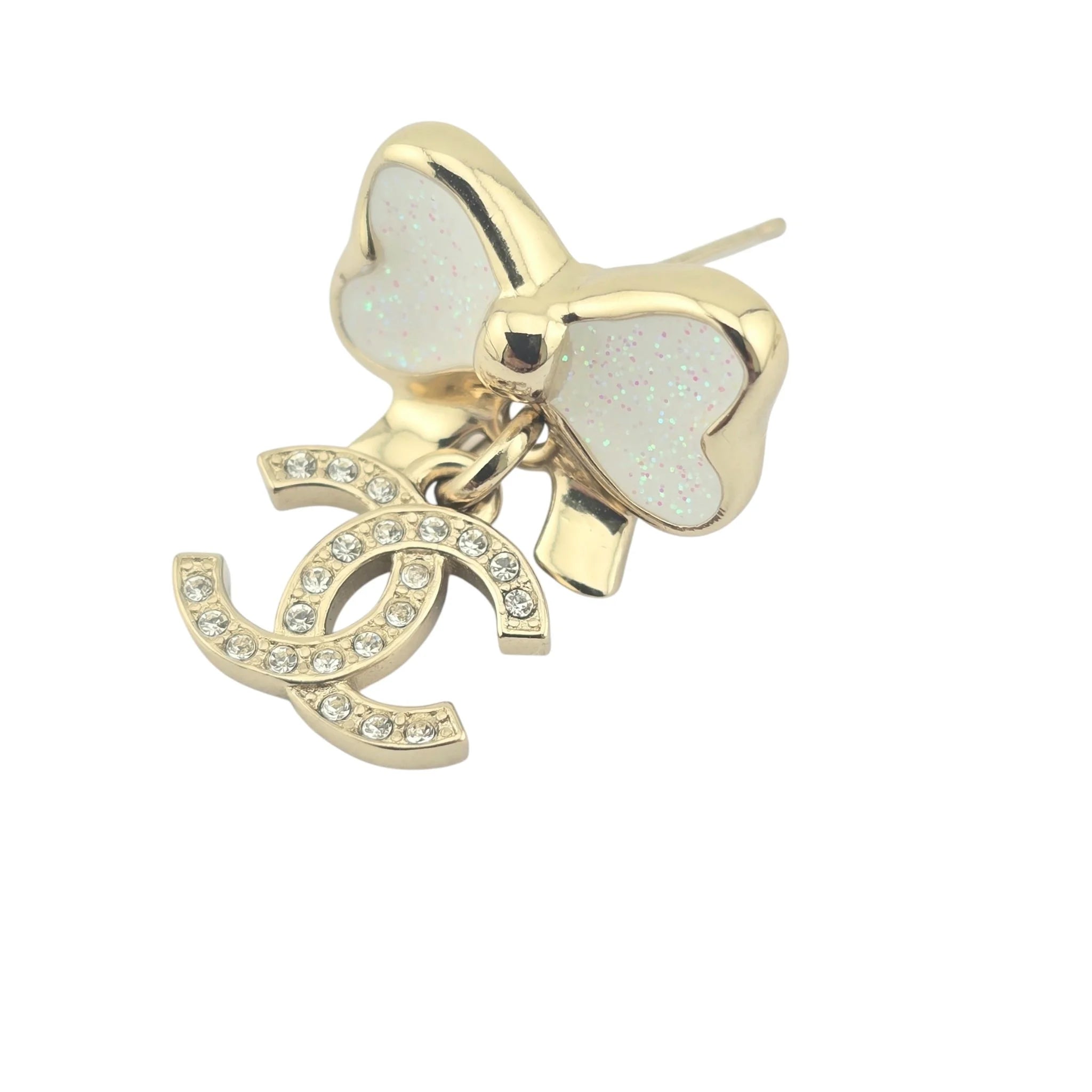 Chanel CC White Gold Bow Earrings 2025 CHANEL