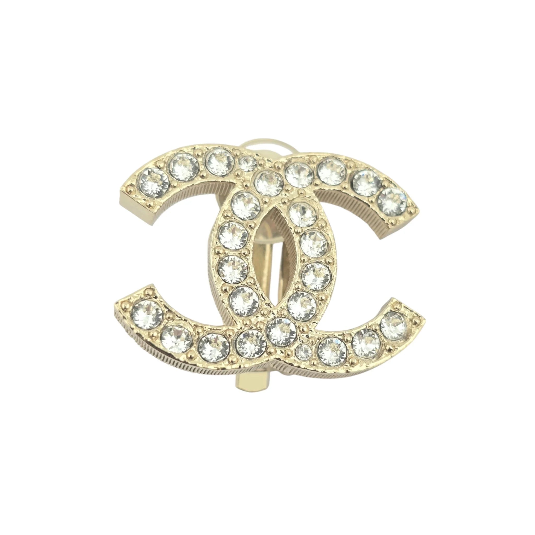Chanel CC Crystal Gold Clip On Earrings 2024 CHANEL