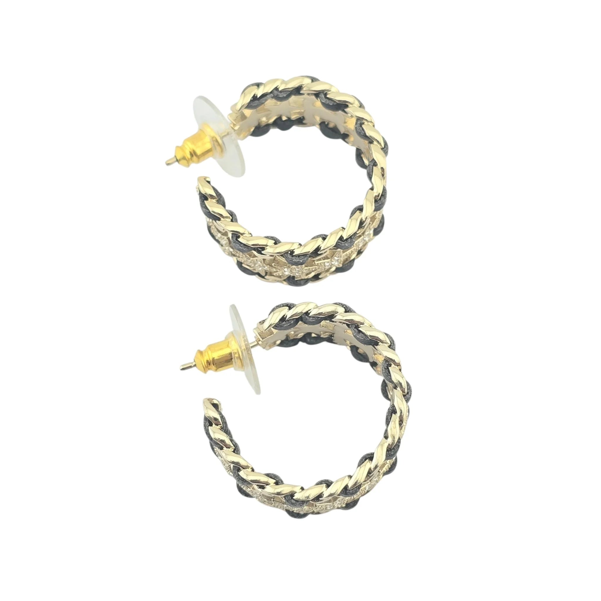 Chanel CC Strass & Leather Hoop Earrings 2023 CHANEL