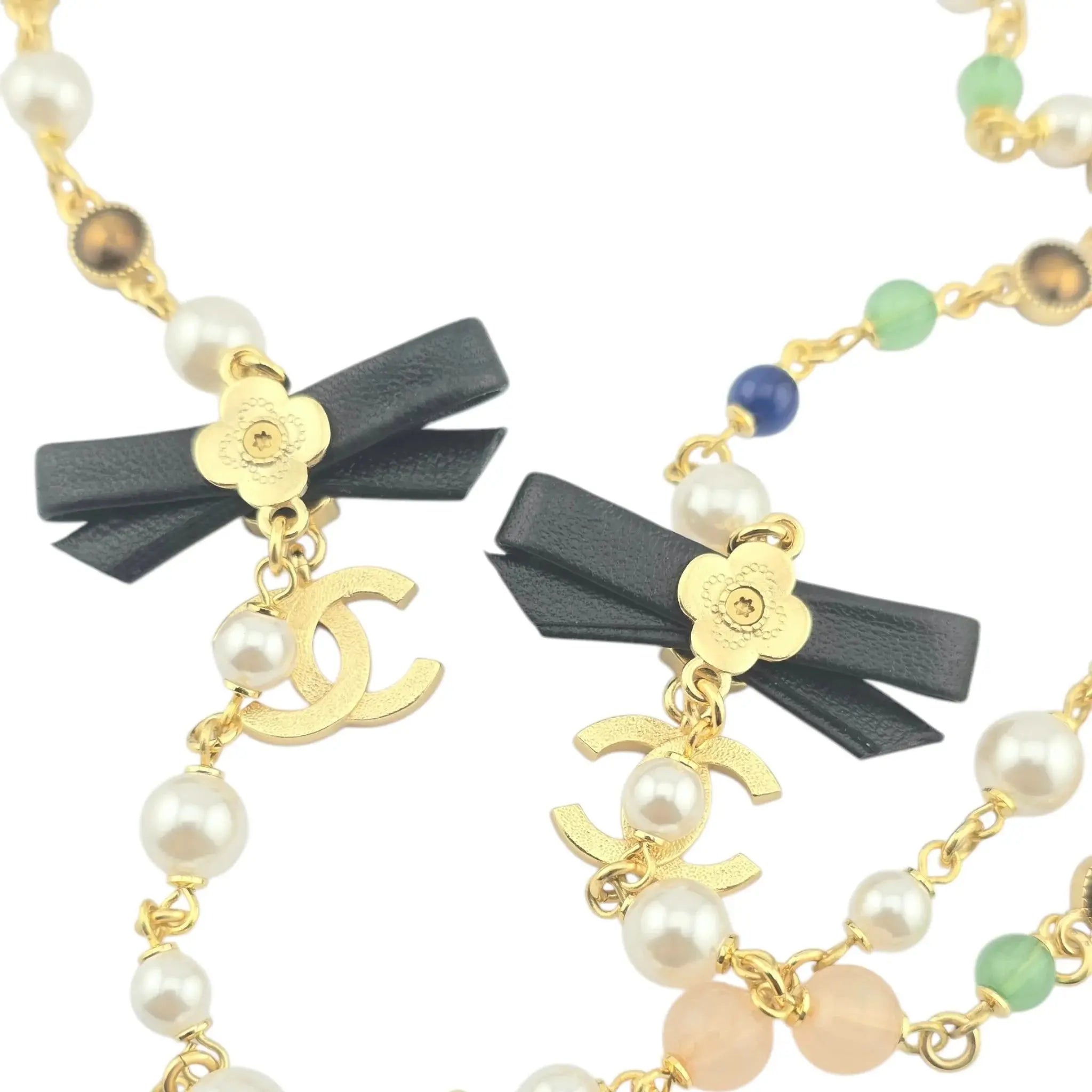 Chanel CC Bow Faux Pearl Bead Long Necklace 2024 CHANEL