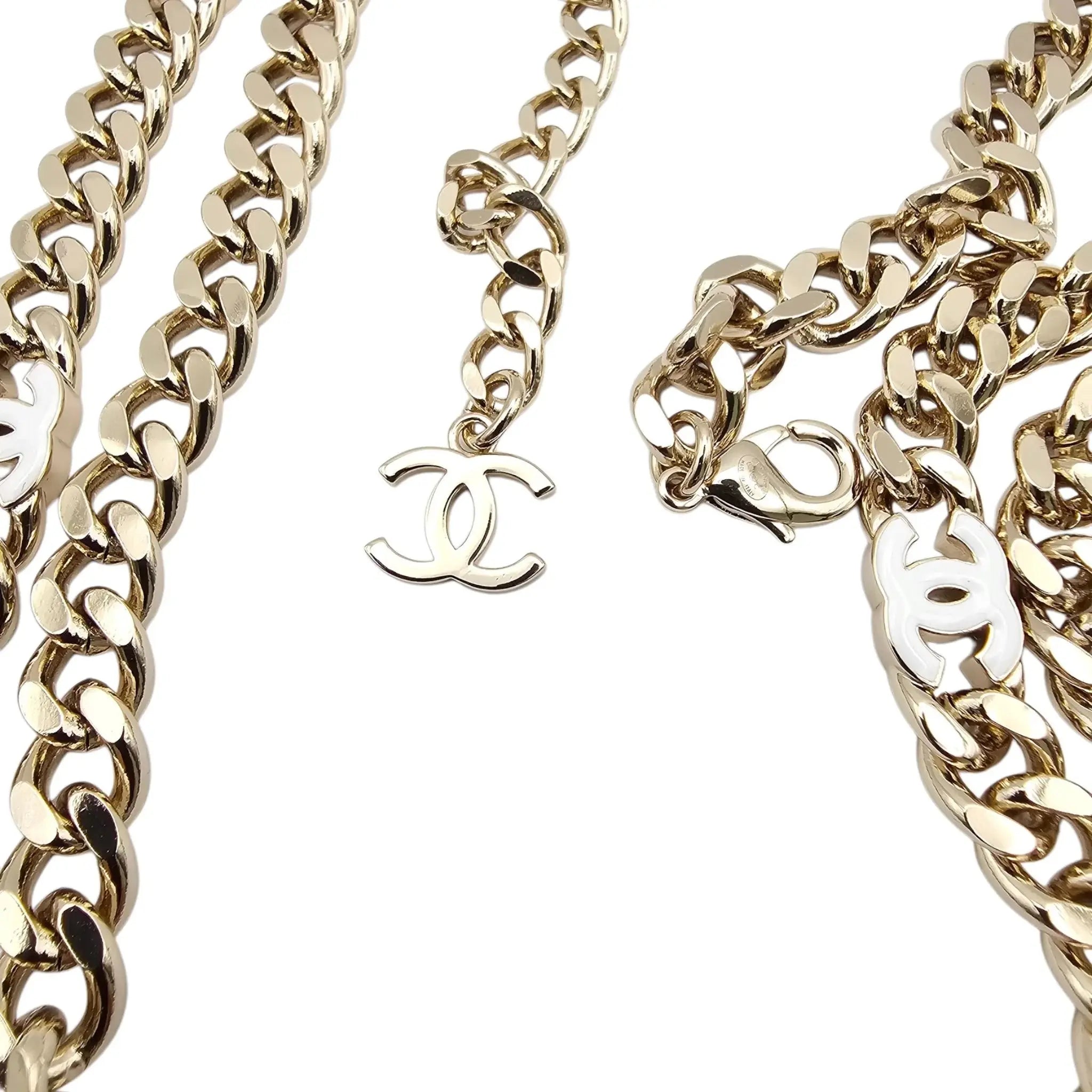 Chanel Metal Enamel Chain CC Long Necklace Gold Multicolor B24 BIJOUX HEAVEN