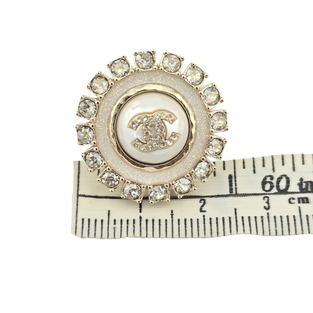 Chanel Metal Pearl Crystal CC Round Earrings Light Gold 2024 CHANEL