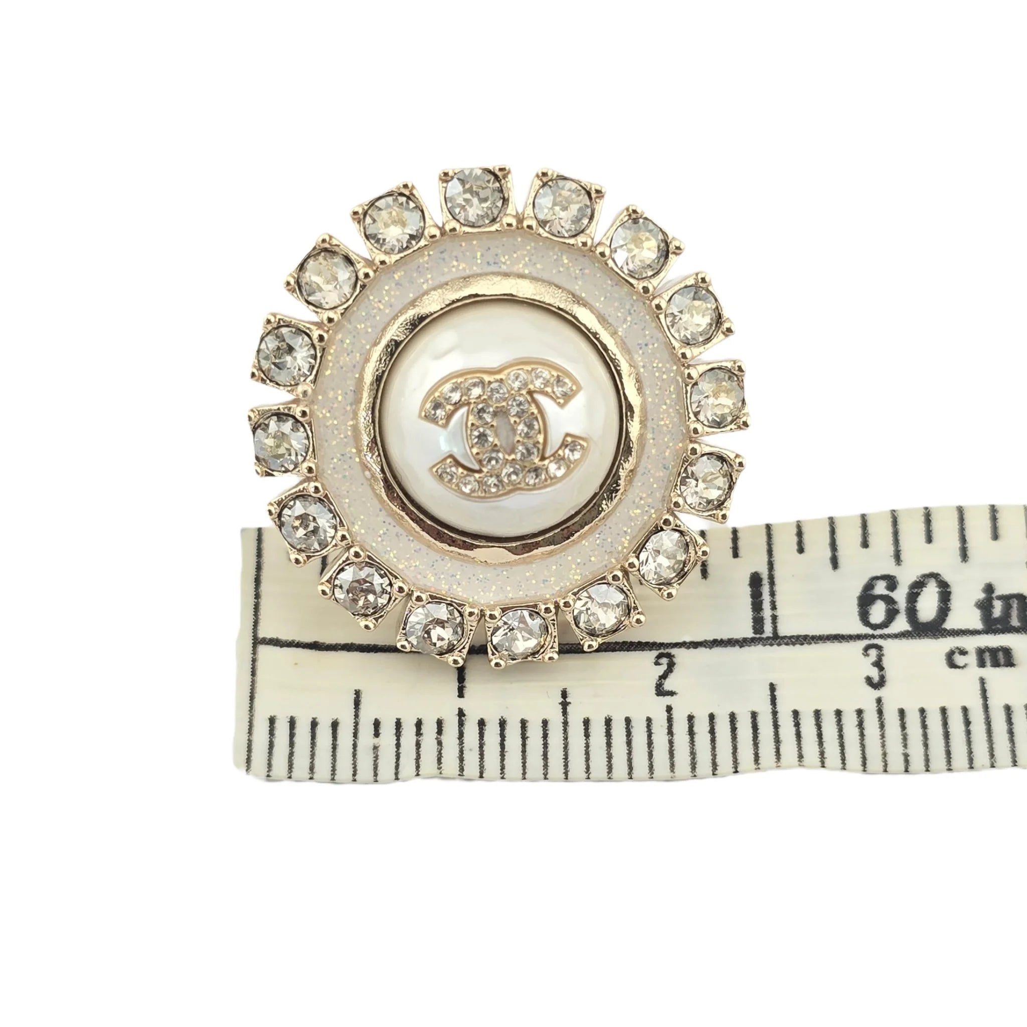Chanel Metal Pearl Crystal CC Round Earrings Light Gold 2024 CHANEL