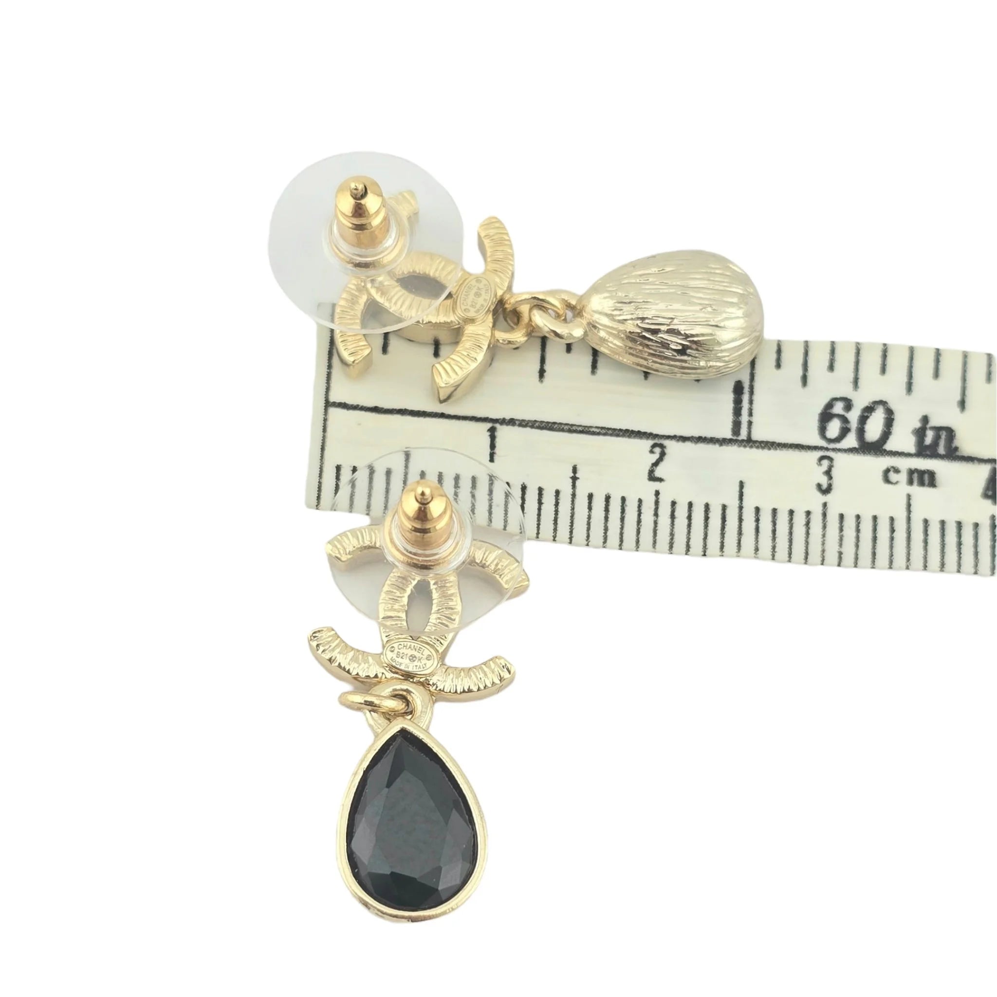 Chanel Crystal CC Teardrop Earrings Gold Black 2021 CHANEL