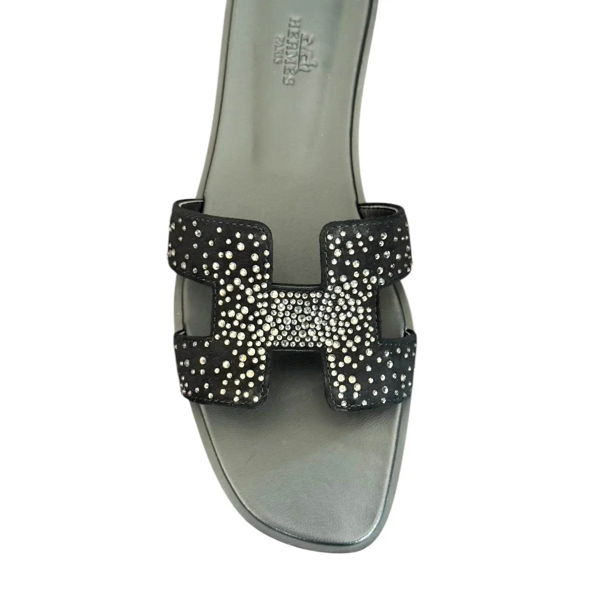 Hermes Oran Sandal Black Crystal Embellished Suede - 40 HERMES