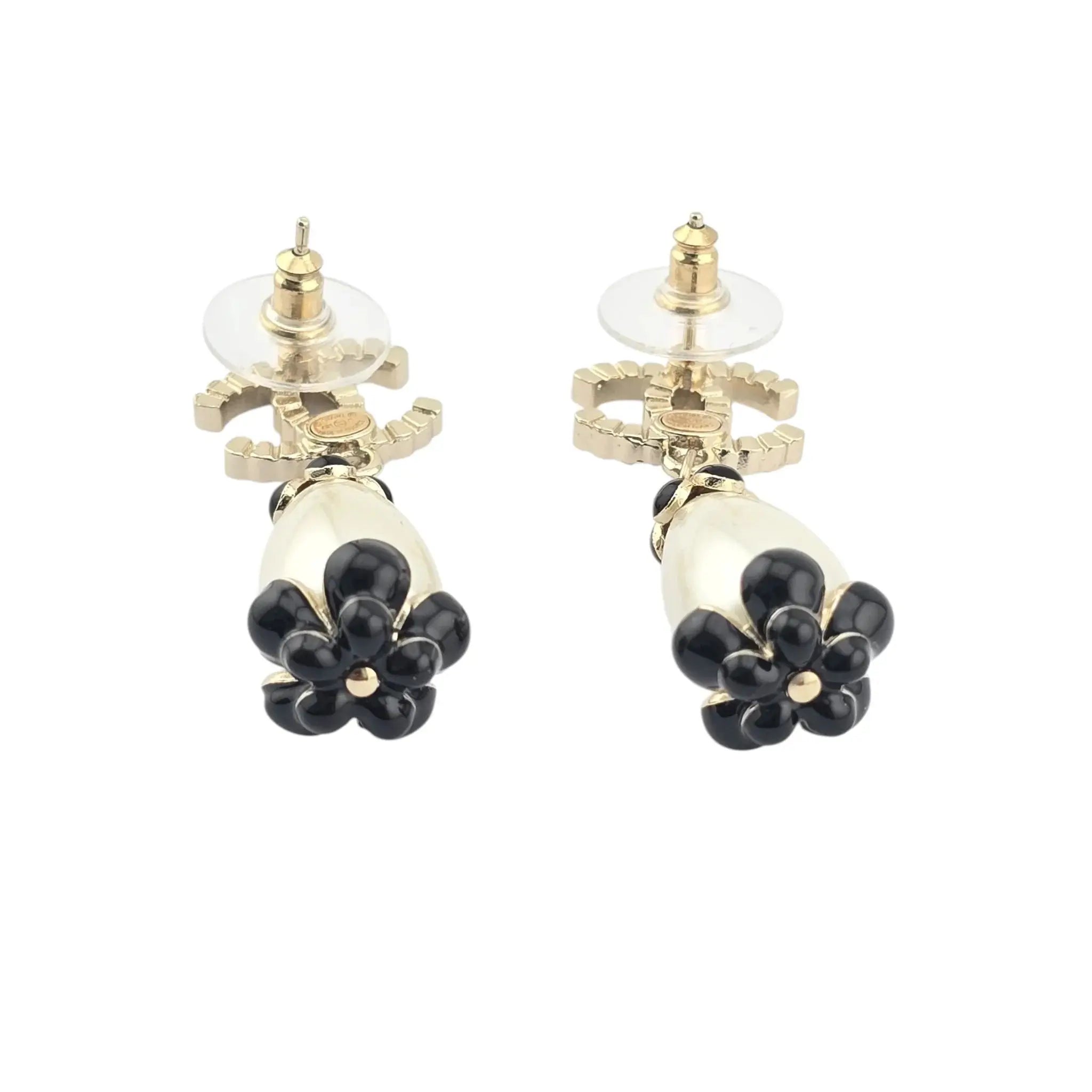 Chanel CC Faux Pearl Drop Flower Crystal Earrings A21 CHANEL