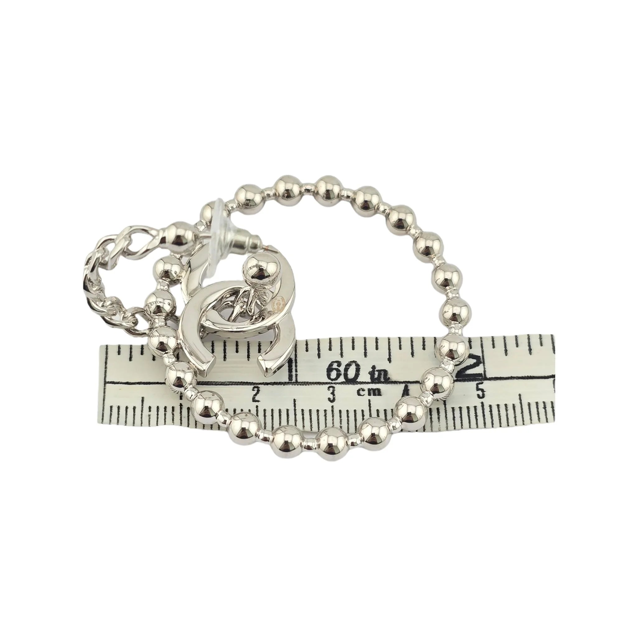 Chanel Silver Metal Tone CC Cross Chain Hoop Earrings 2022 CHANEL