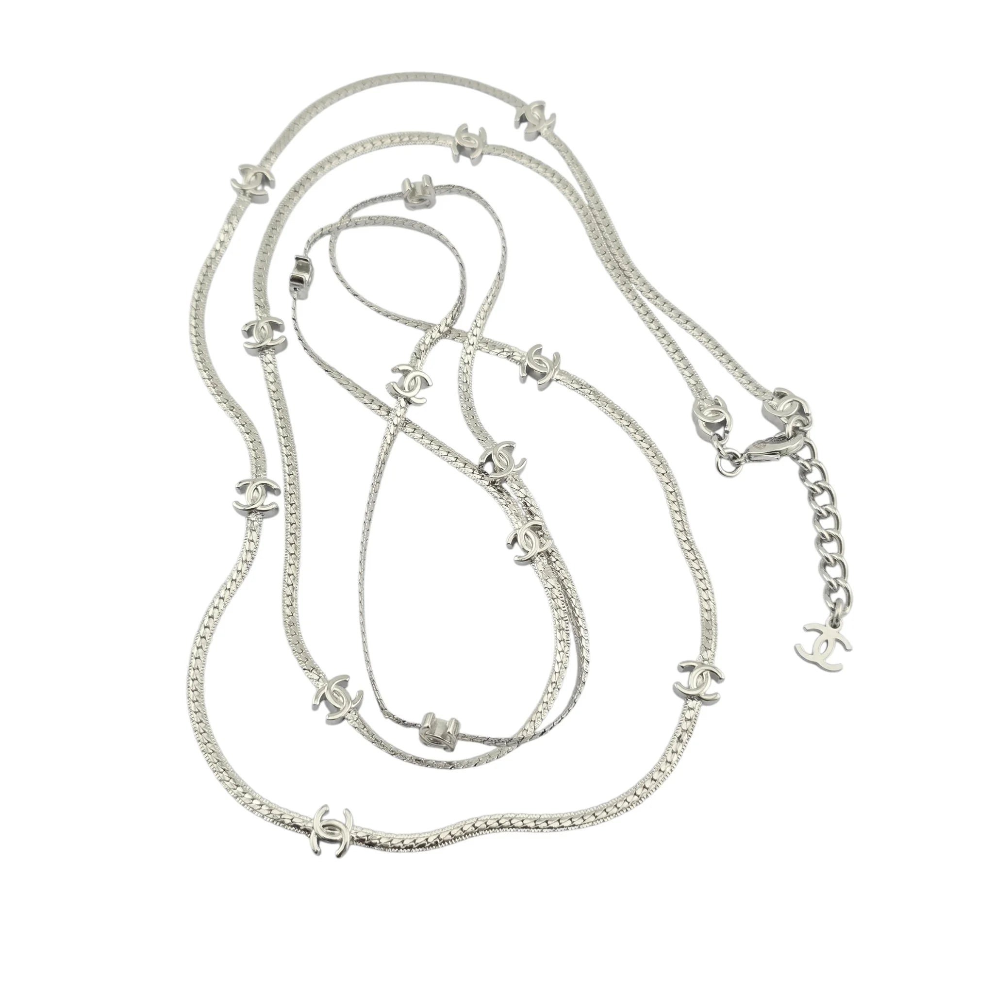 Chanel CC Silver Metal Long Necklace 2024 CHANEL