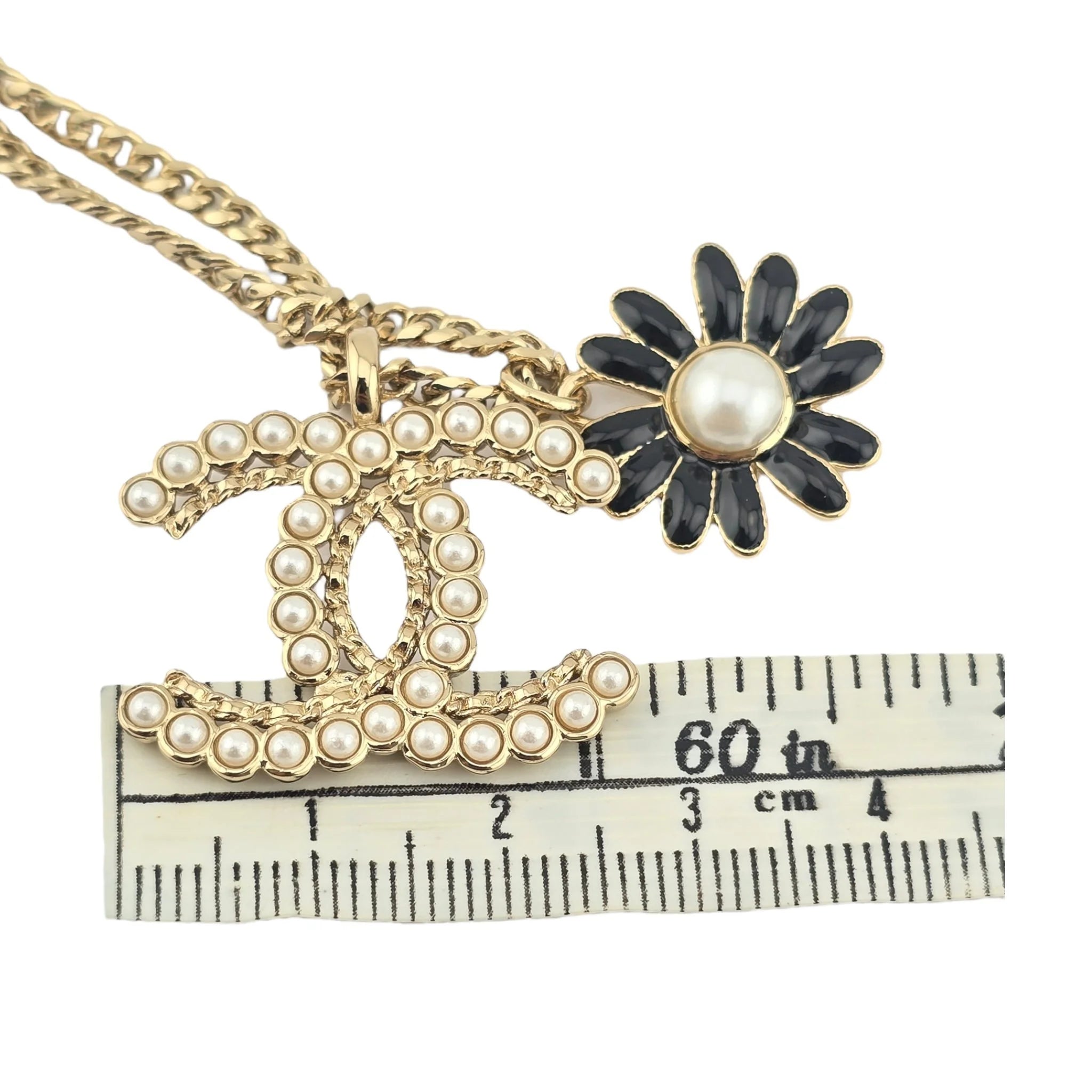 Chanel Floral Faux Pearl CC Pendant Necklace A22 CHANEL