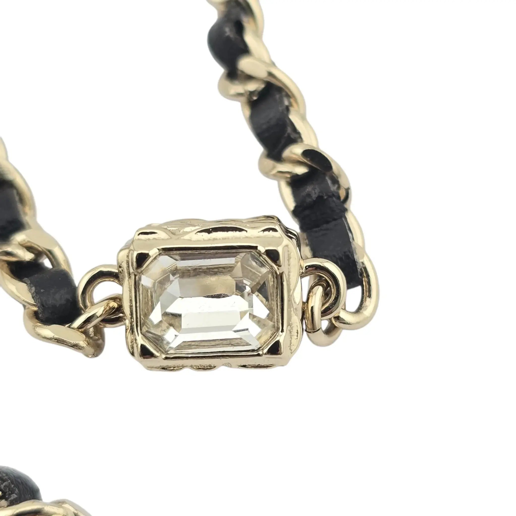 Chanel CC Gold Black Leather Long Necklace A23 CHANEL