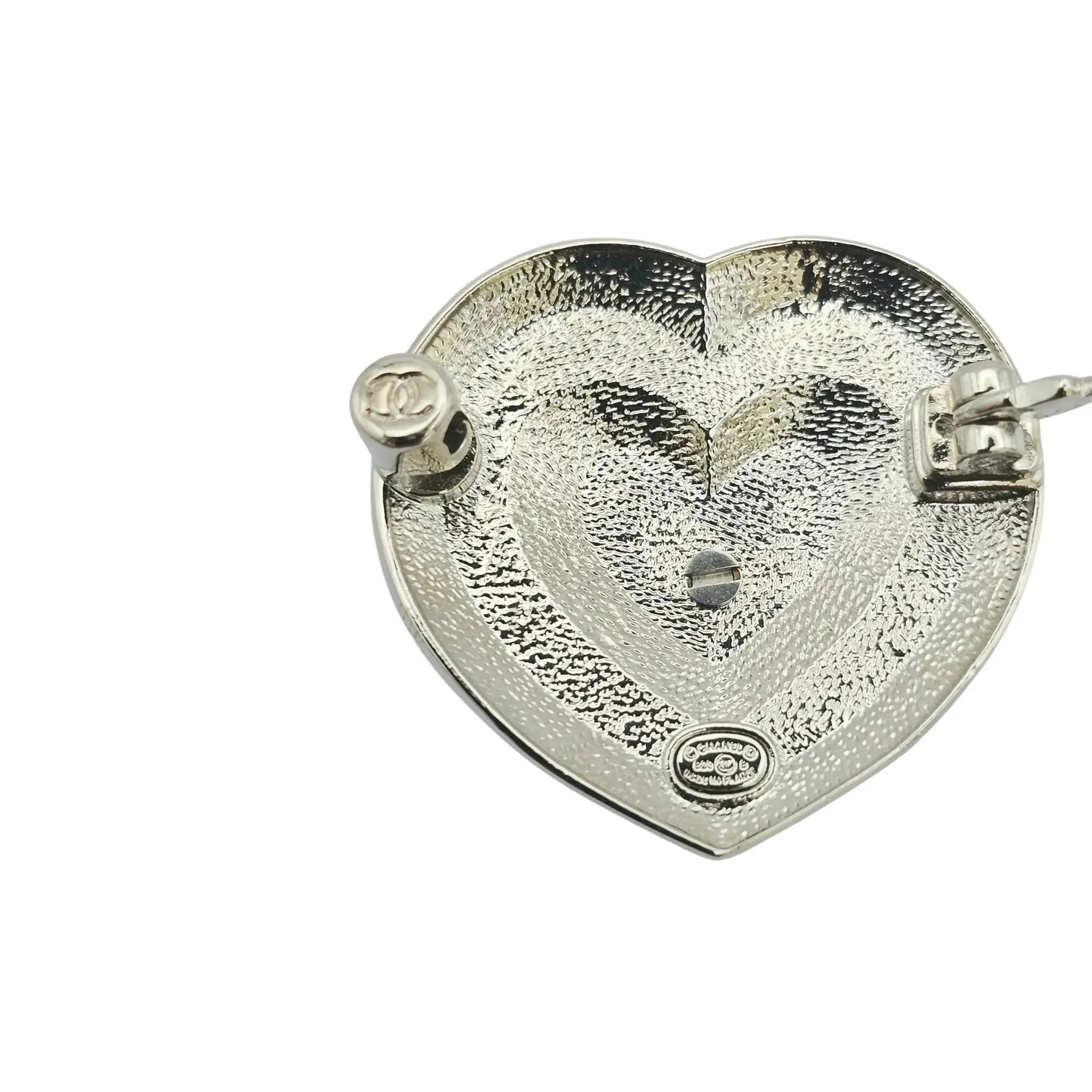 Chanel CC Silver Crystal Heart Brooch 2023 CHANEL