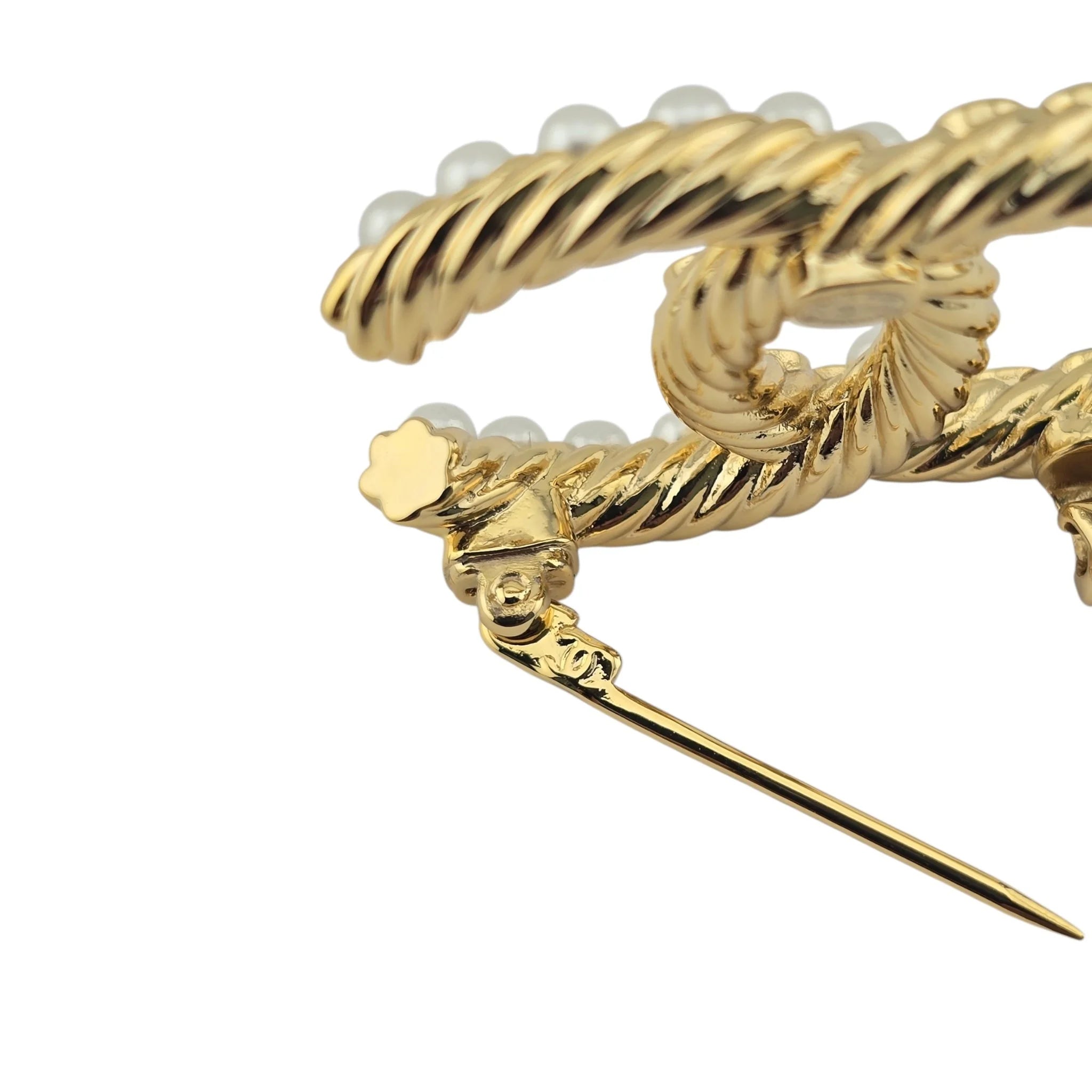 Chanel CC Gold Faux Pearls Crystals Brooch 2023 CHANEL