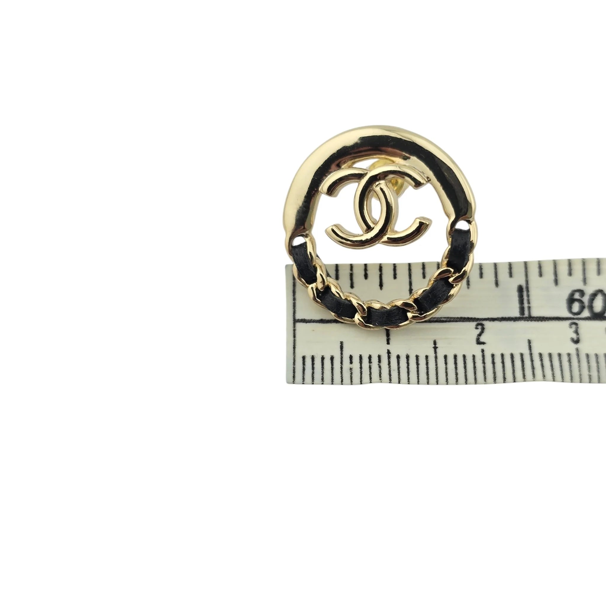 Chanel CC Round Gold Black Leather Earrings 2022 CHANEL