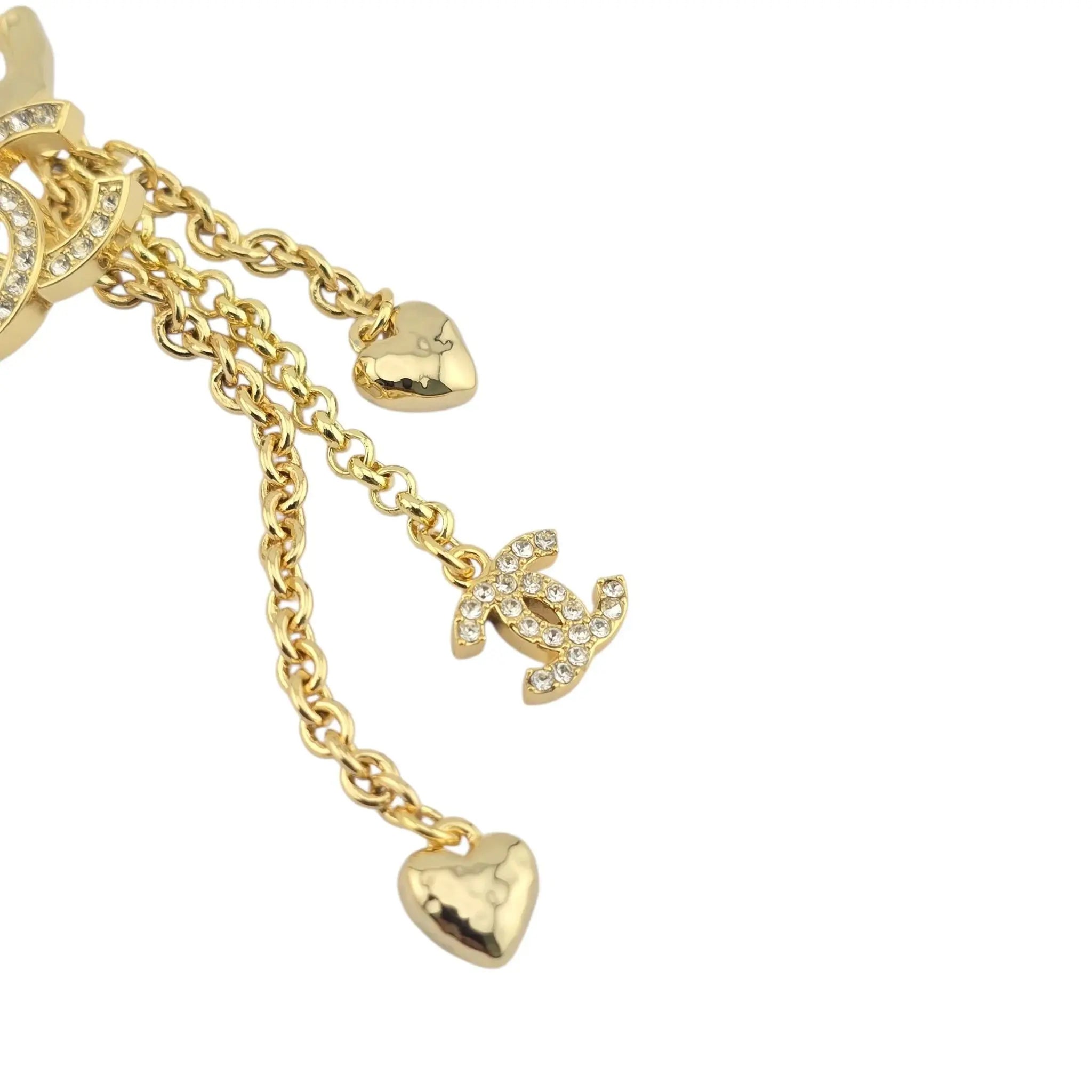 Chanel CC Chain Drop Gold Heart Hoop Earrings B23 CHANEL