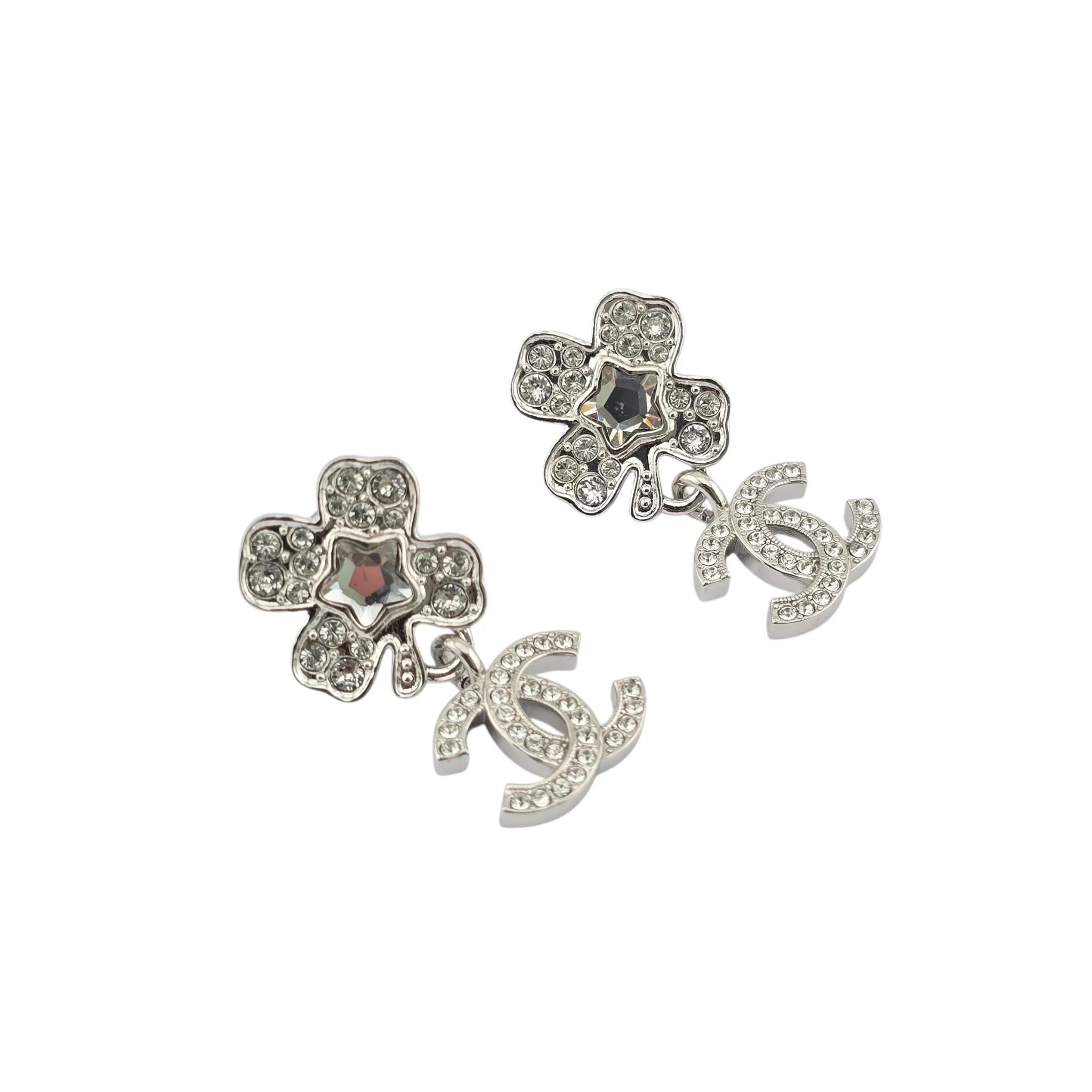 Chanel CC Silver Crystal Star Floral Drop Earrings 2025 CHANEL