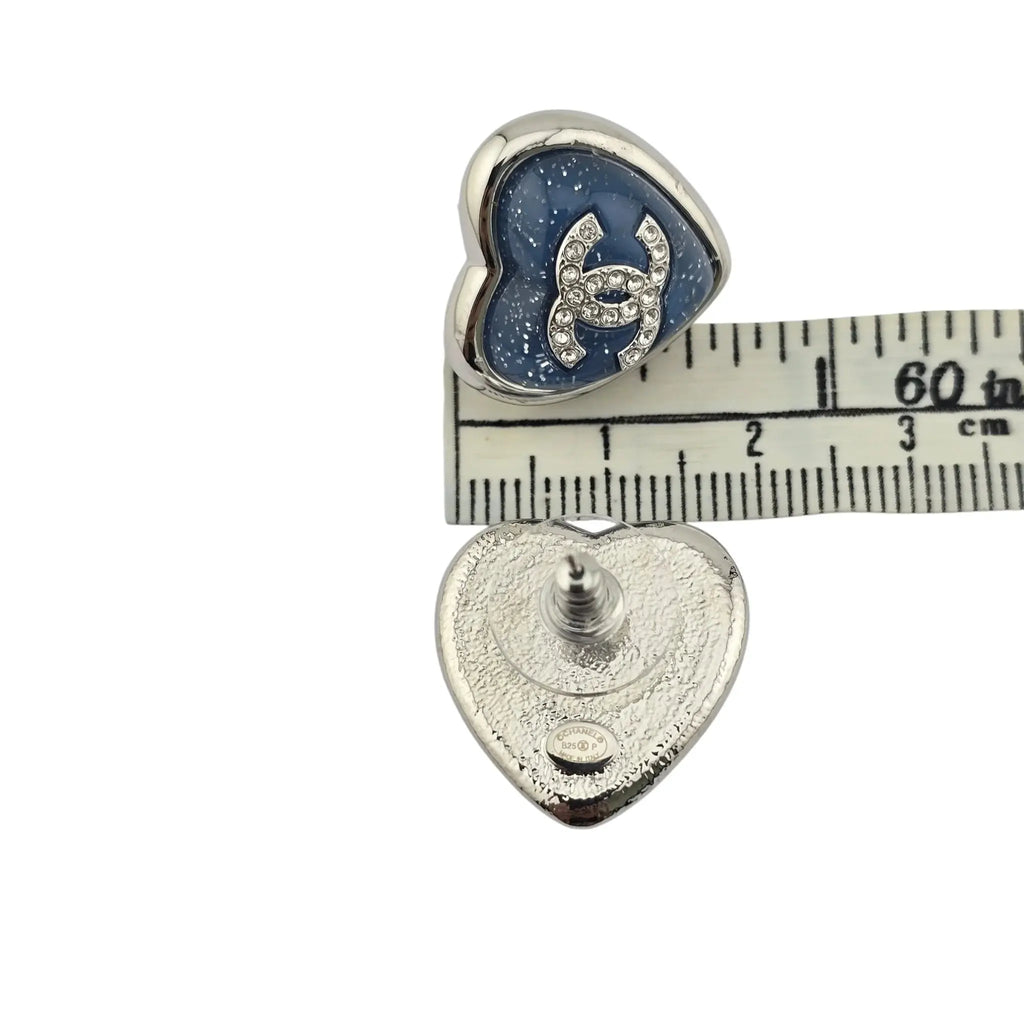 Chanel CC Silver Blue Heart Earrings 2025 CHANEL