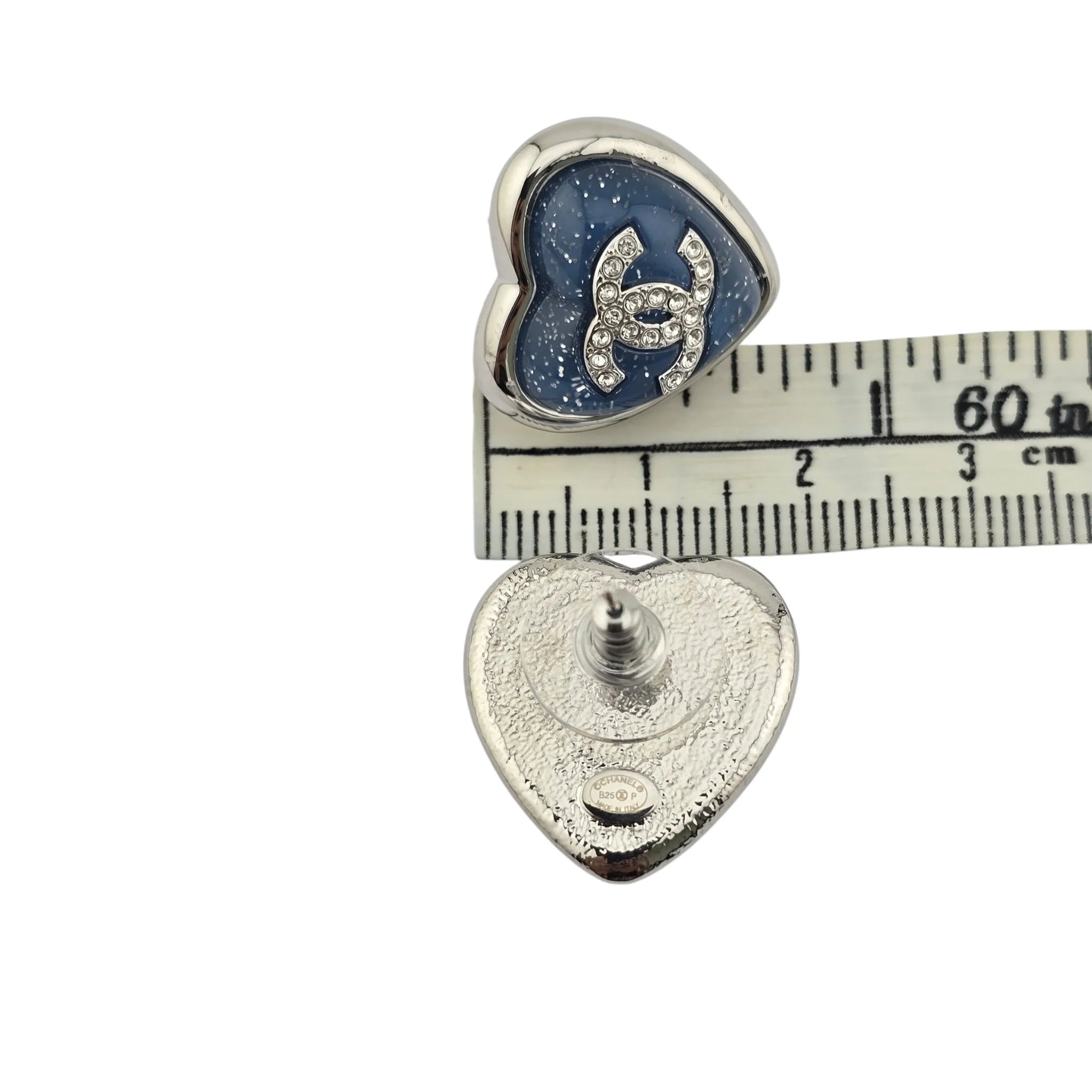 Chanel CC Silver Blue Heart Earrings 2025 CHANEL