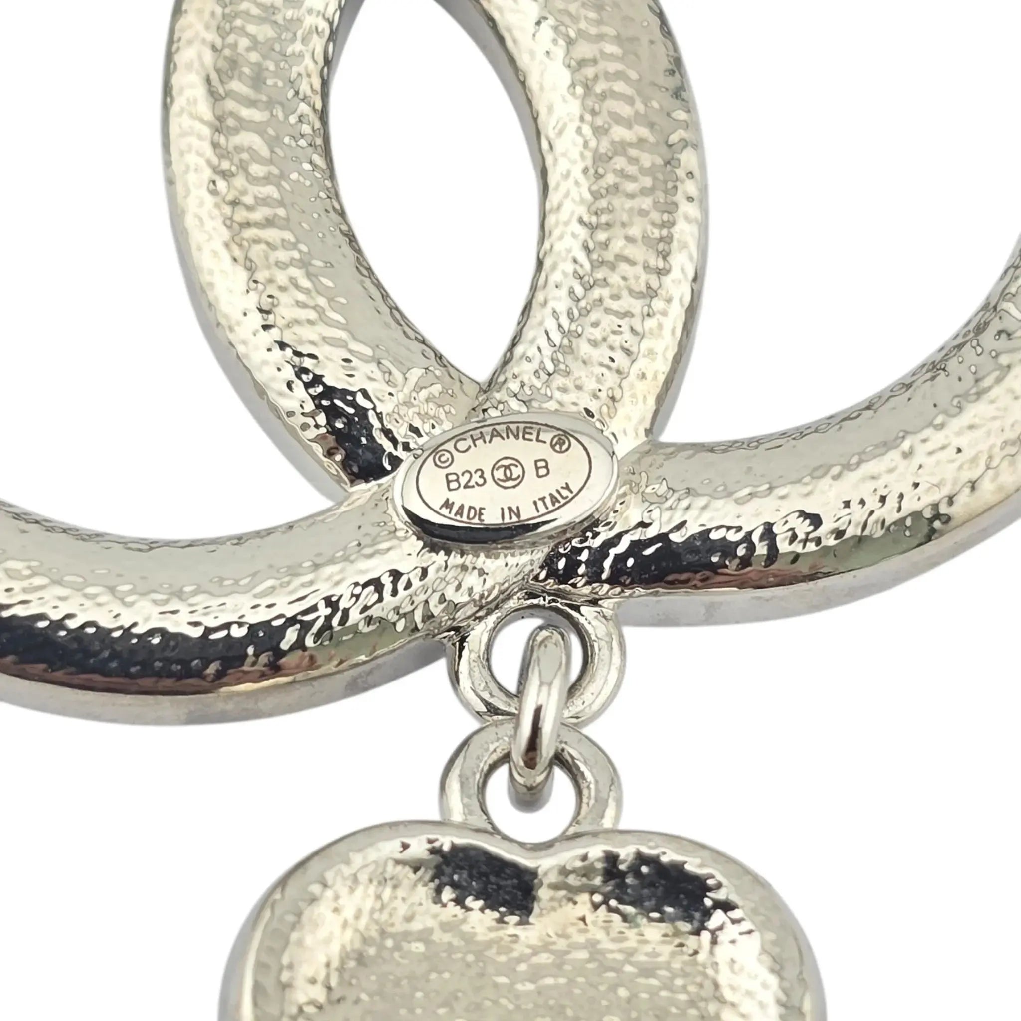 Chanel Crystal Pearl CC Heart Drop Brooch Silver B23 CHANEL