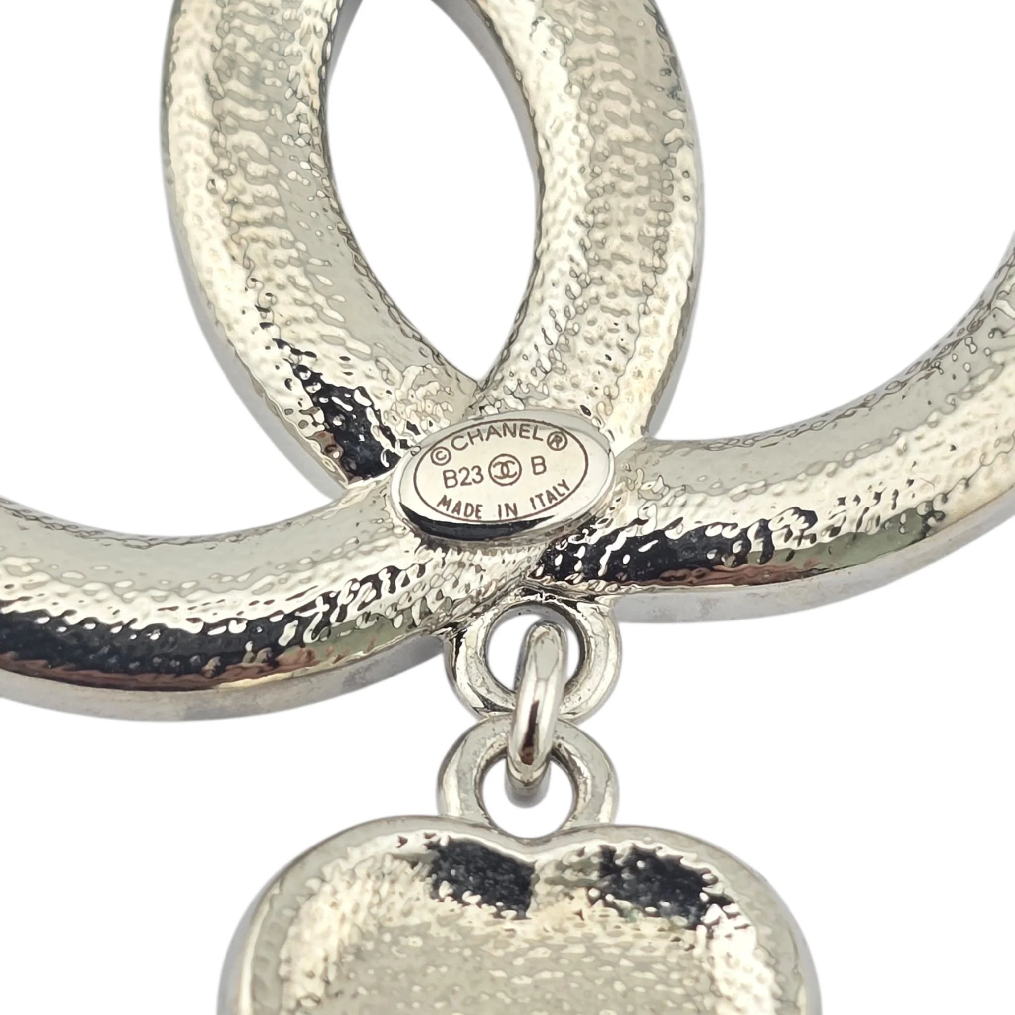 Chanel Crystal Pearl CC Heart Drop Brooch Silver B23 CHANEL