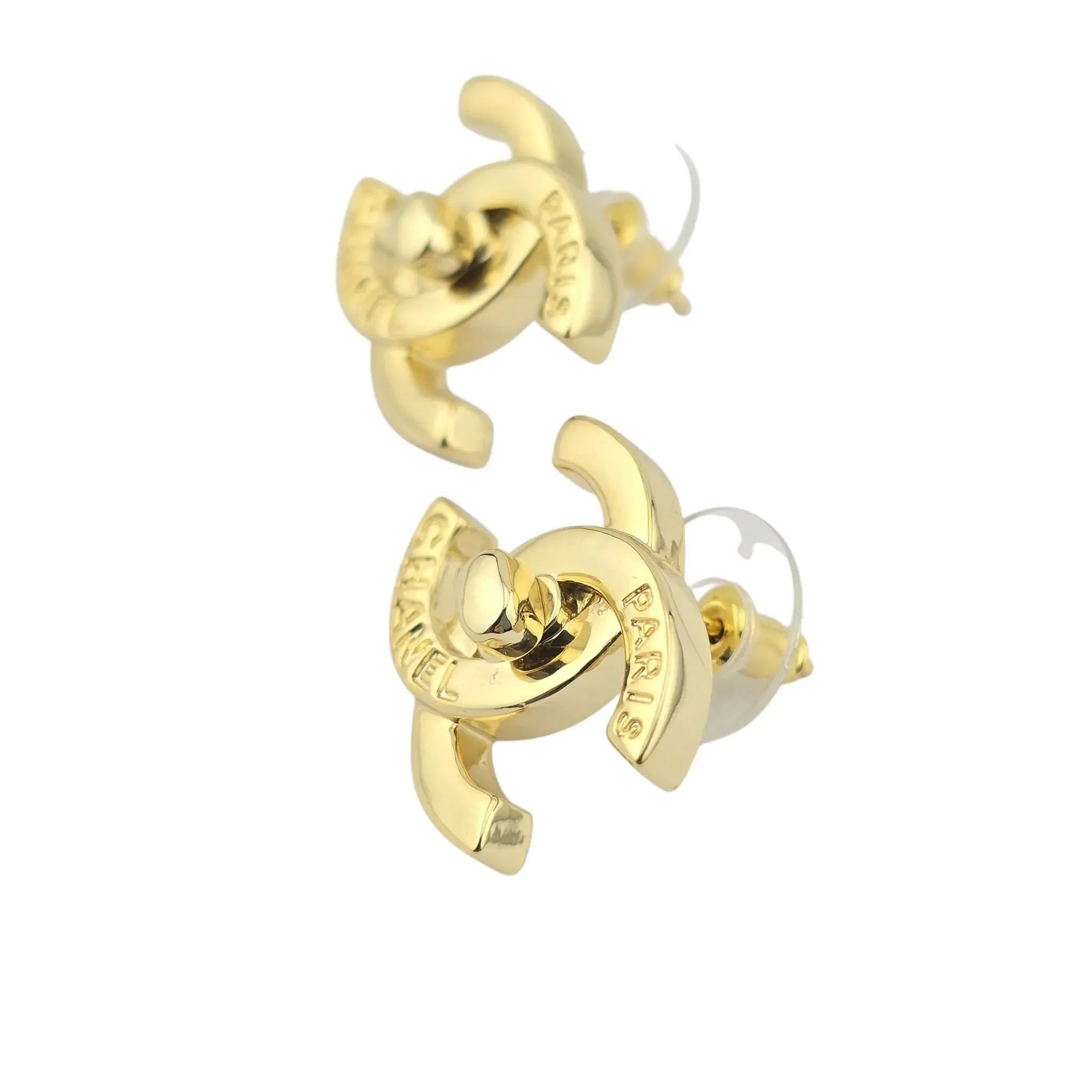 Chanel CC Gold Turnlock Stud Earrings 2022 CHANEL