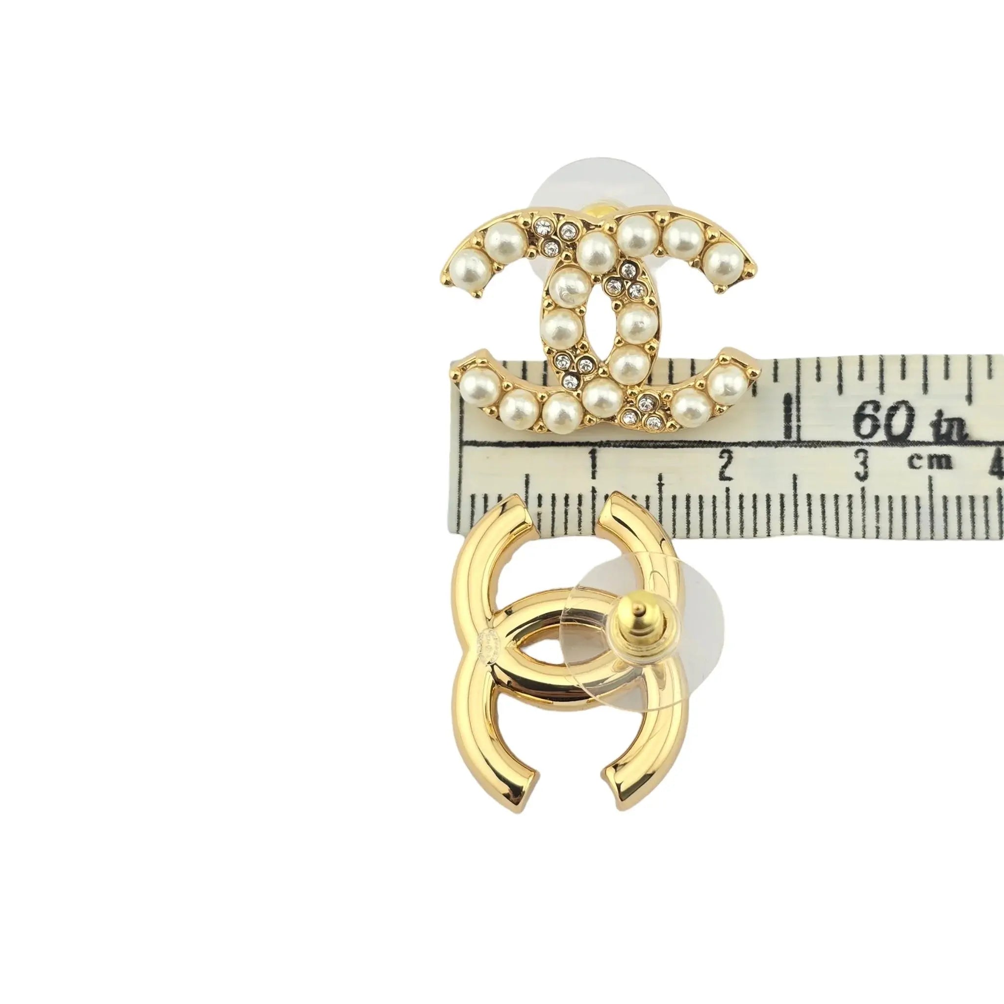 Chanel CC Gold Faux Pearl Crystal Earrings B24 CHANEL