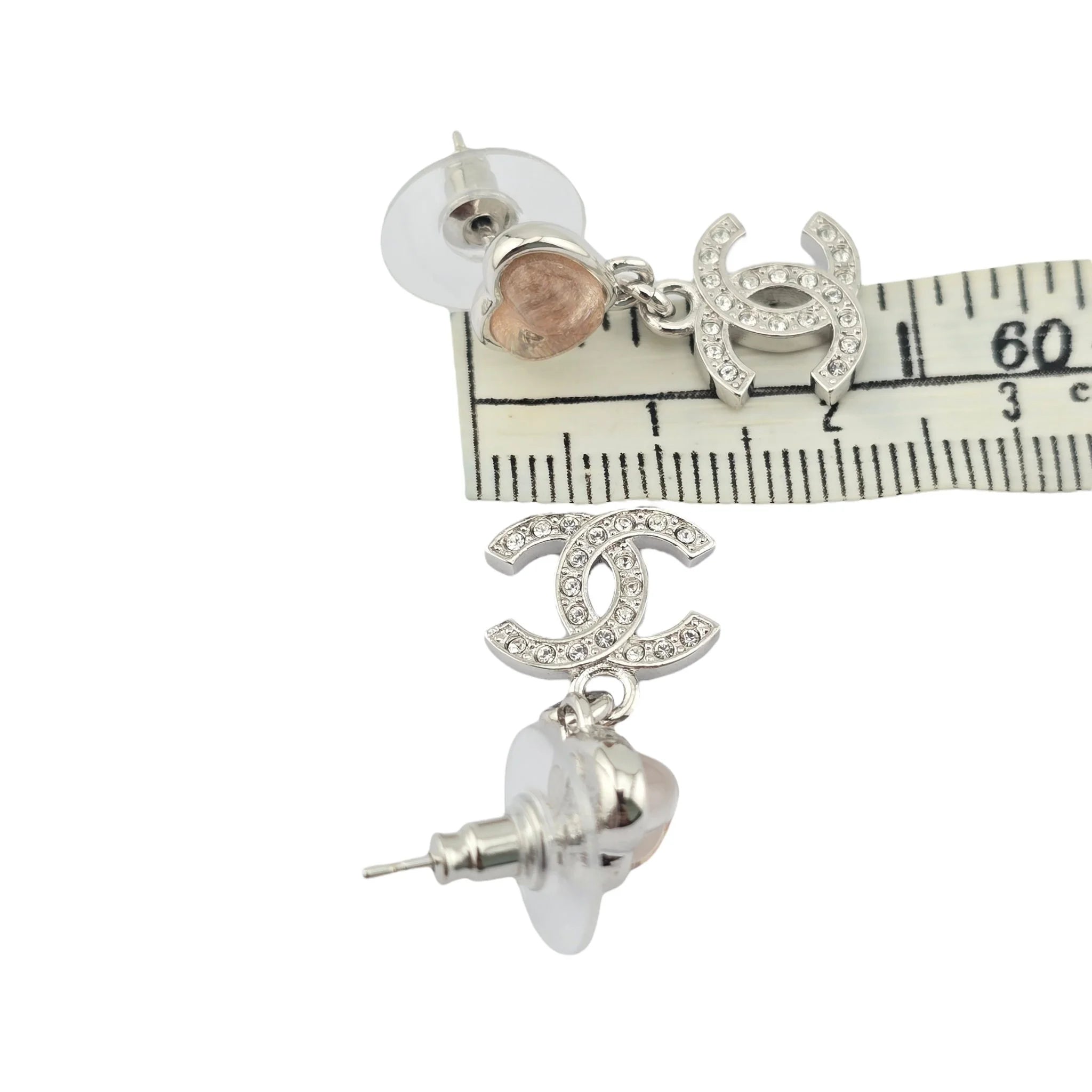 Chanel CC Silver Pink Heart Drop Earrings 2025 CHANEL