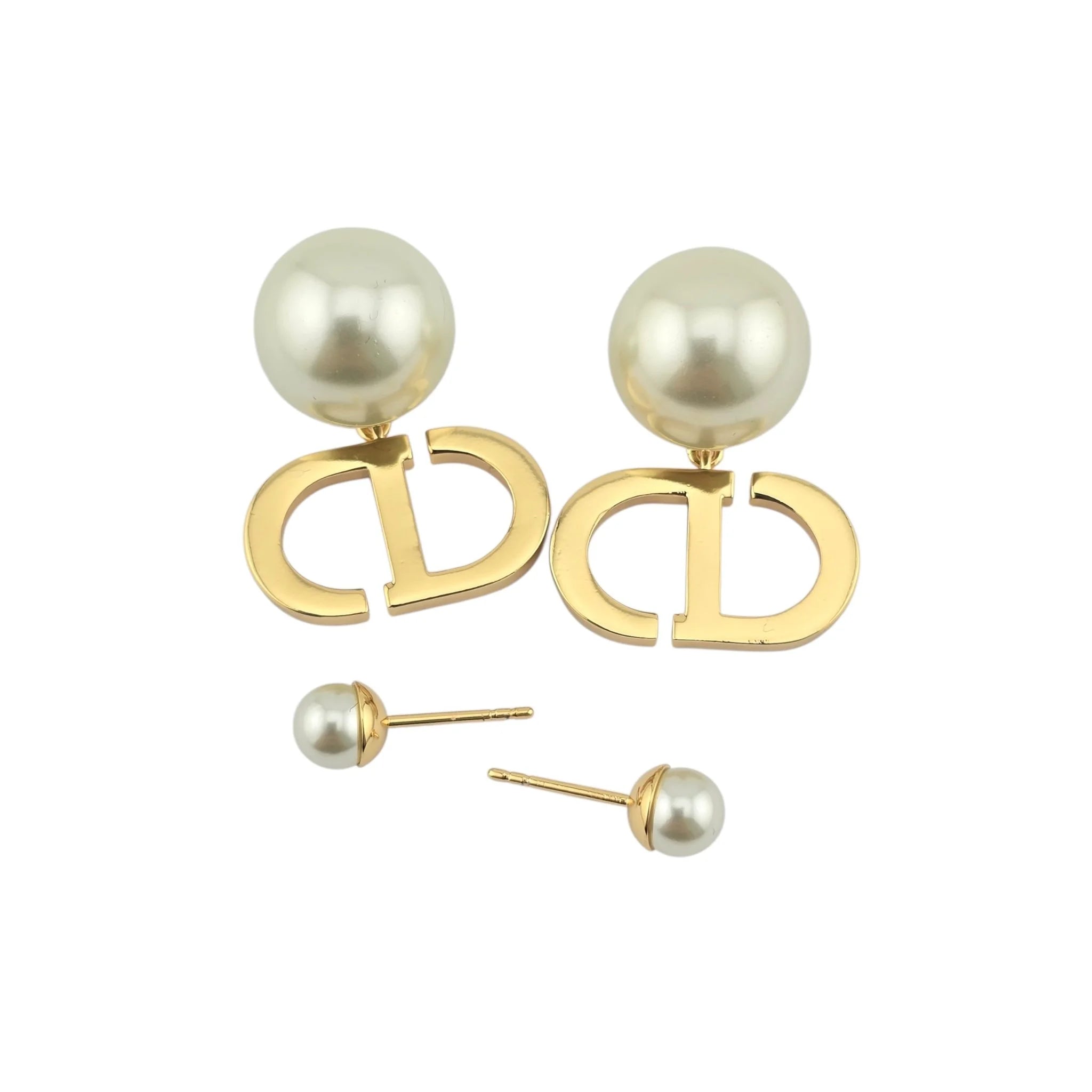Christian Dior Tribales Faux Pearl Pink Crystal CD Earrings DIOR