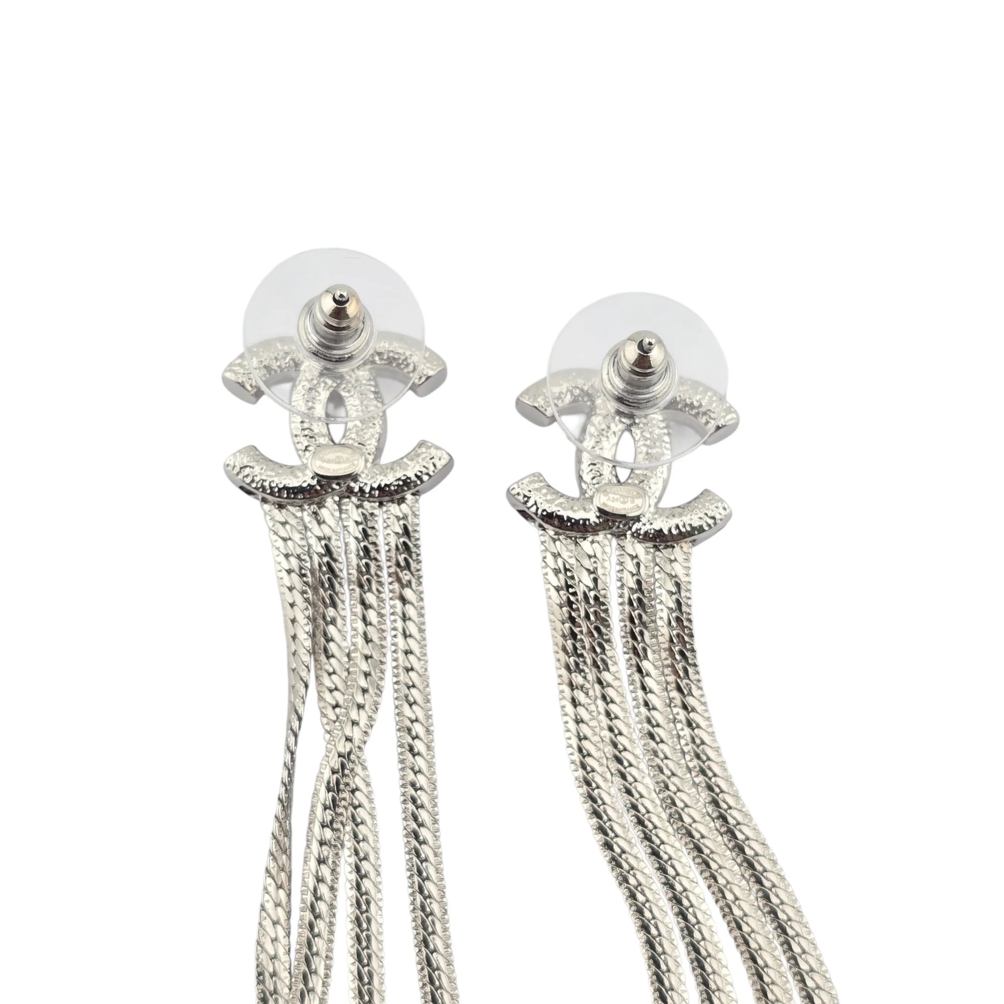 Chanel CC Silver Chain Drop Earrings A24 CHANEL