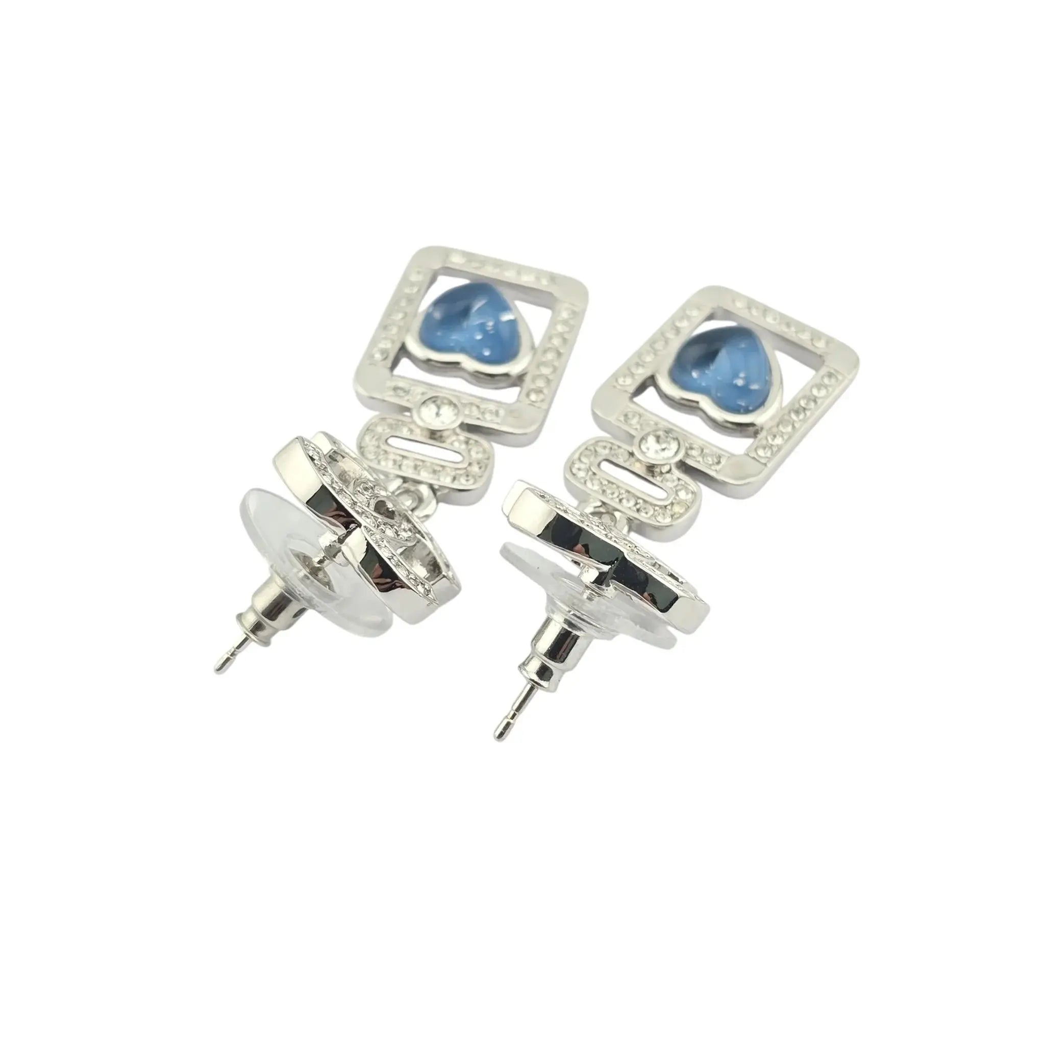 Chanel CC Silver Blue Heart Bottle Drop Earrings 2025 CHANEL