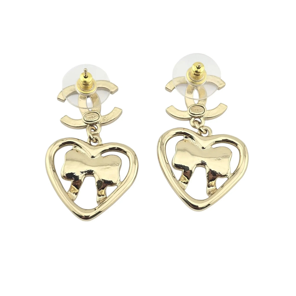 Chanel CC Heart Bow Drop Earrings 2025 CHANEL