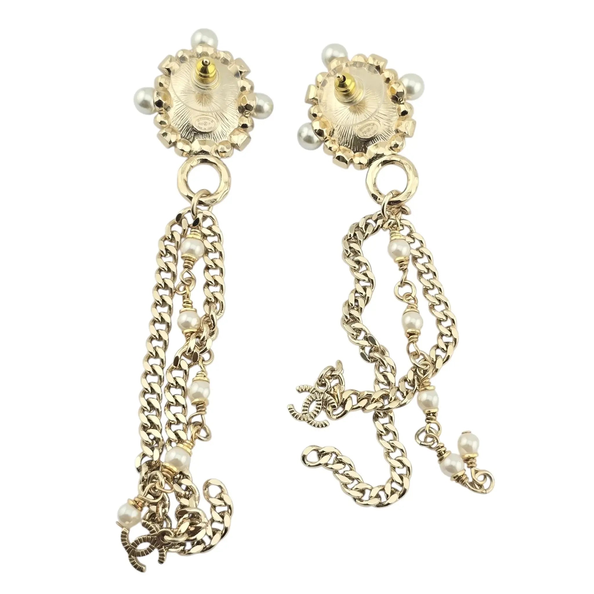 Chanel CC Black Gold Drop Earrings B22 CHANEL