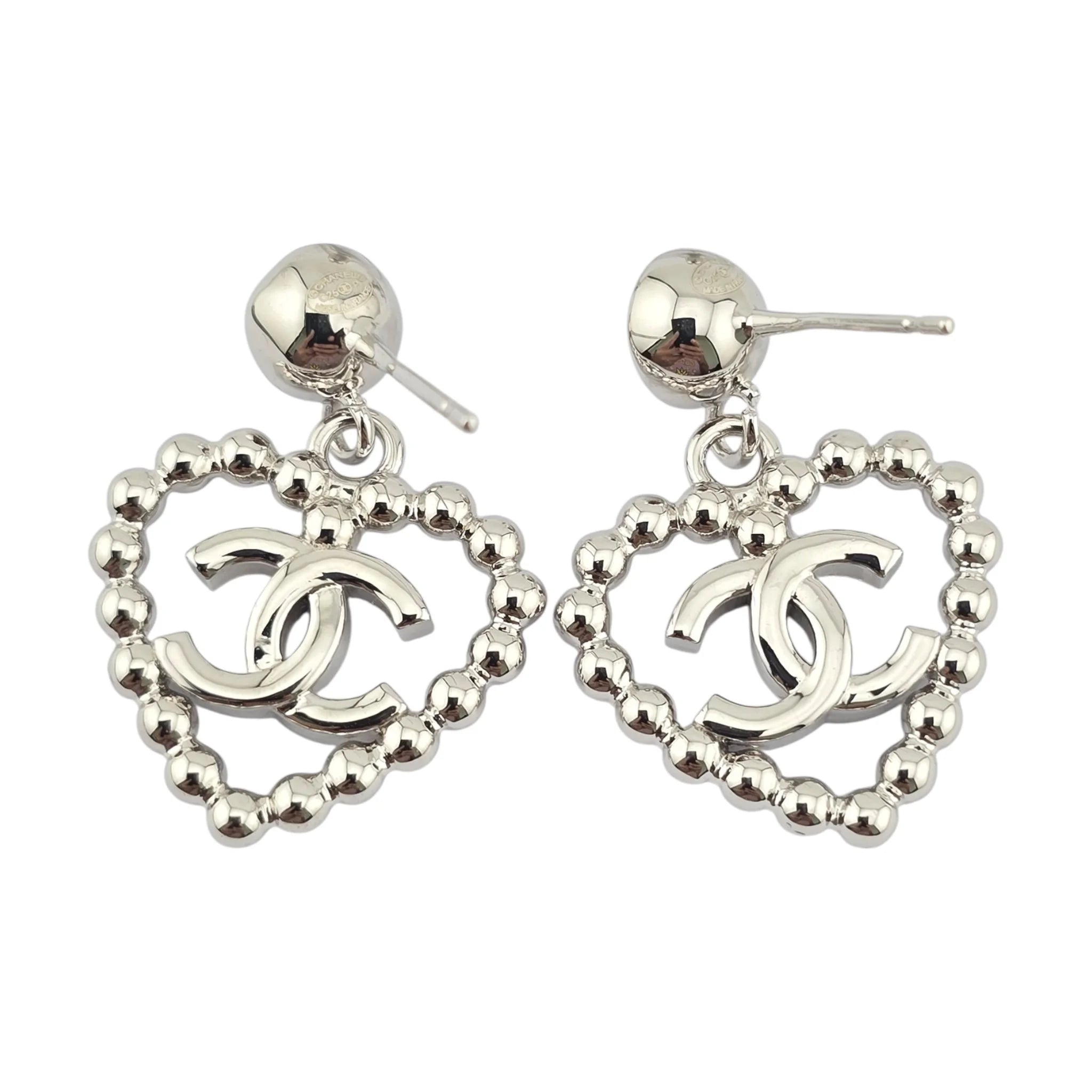 Chanel CC Silver Heart Drop Earrings 2025 CHANEL
