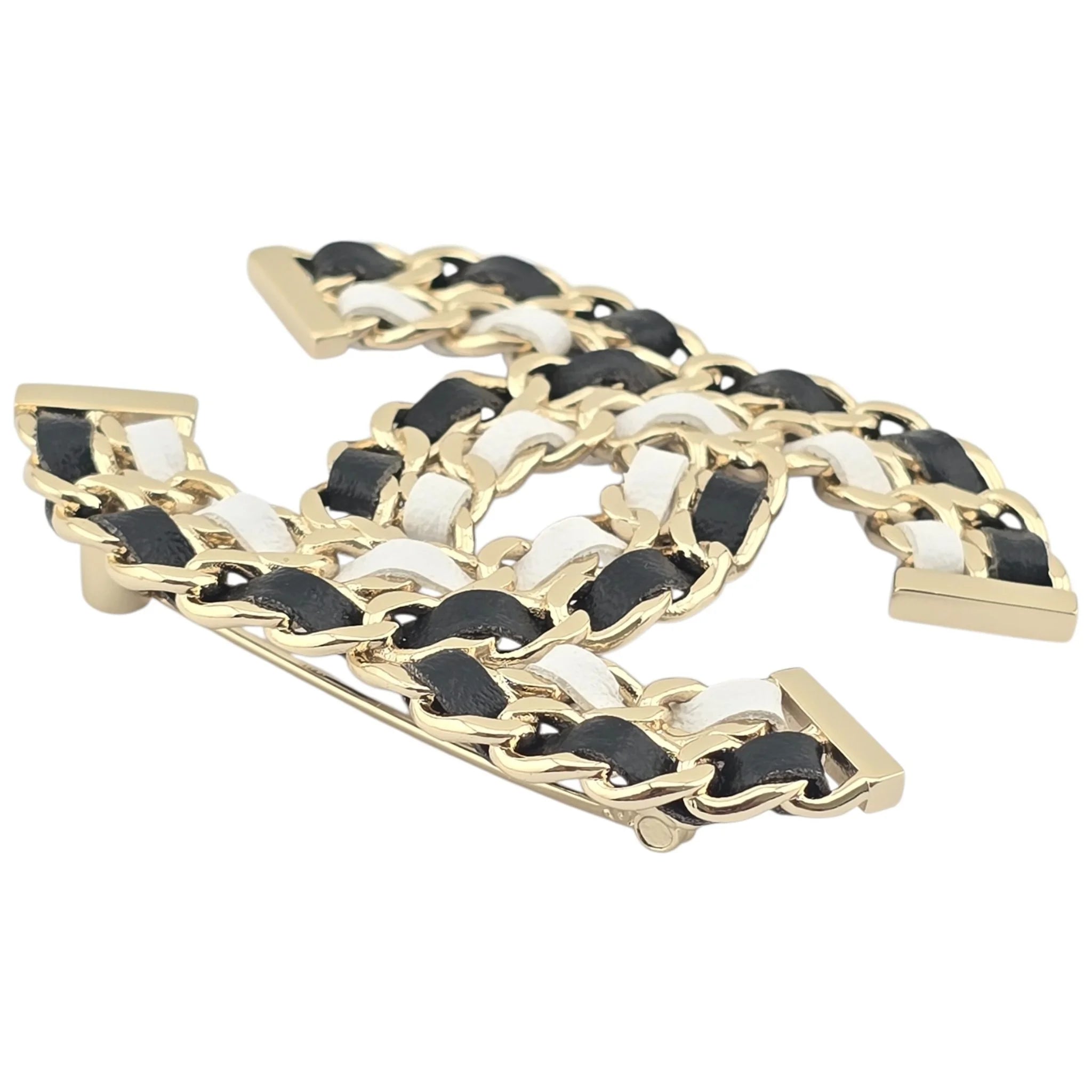Chanel CC Lambskin Chain Brooch Black White Gold 2022 CHANEL