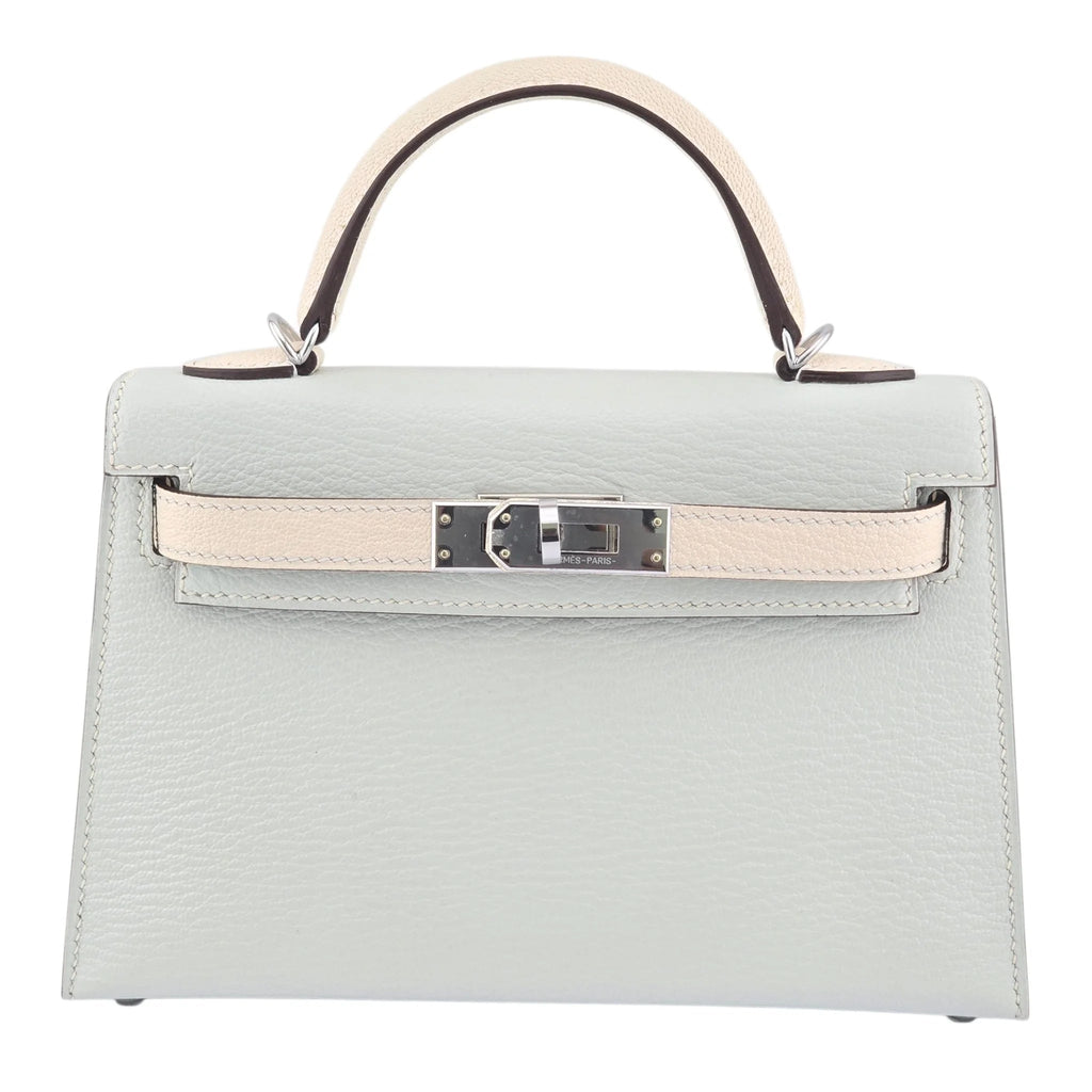 Hermes Chevre Mysore Horseshoe Mini Kelly Sellier 20 Bleu Brume Nata Bag HERMES