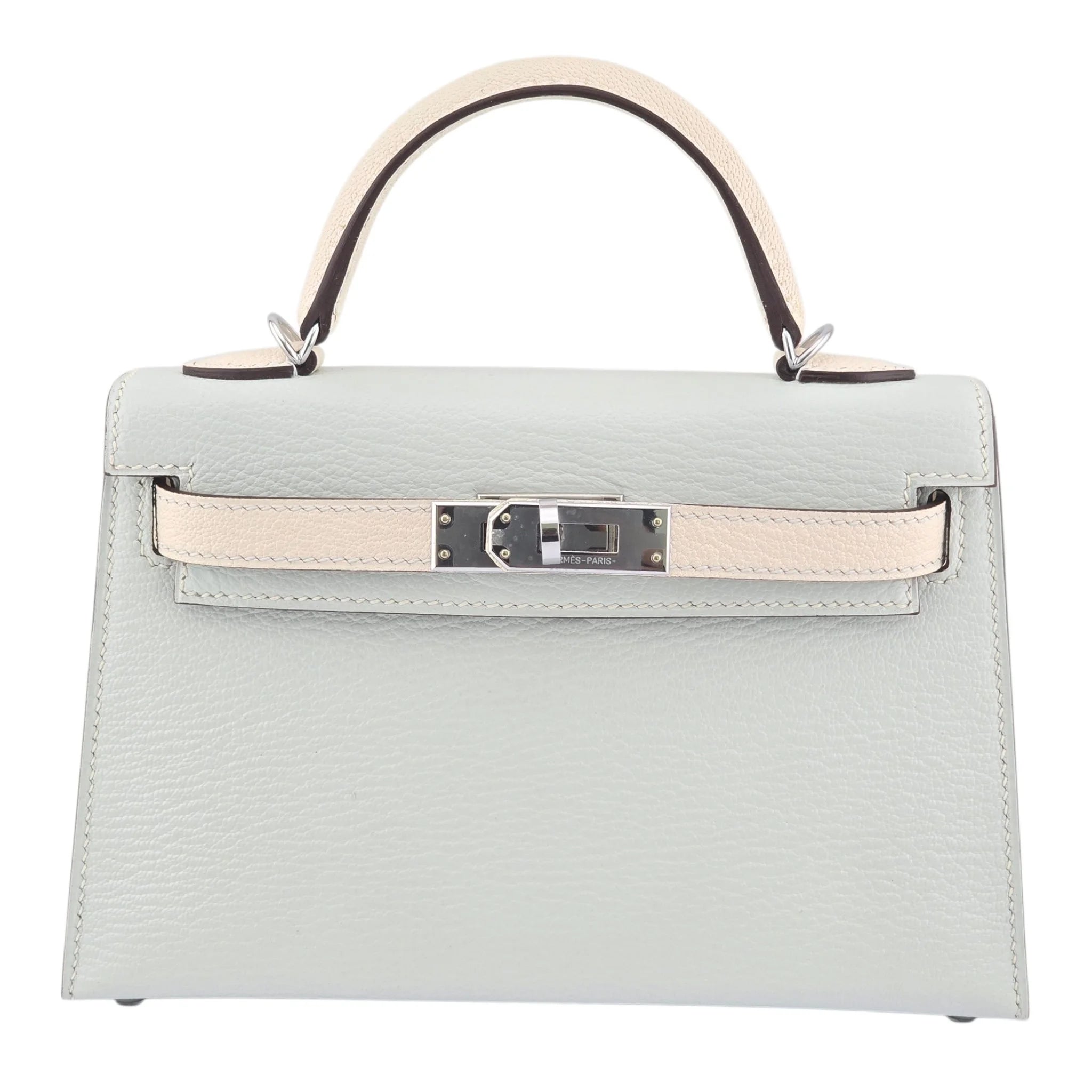Hermes Chevre Mysore Horseshoe Mini Kelly Sellier 20 Bleu Brume Nata Bag HERMES