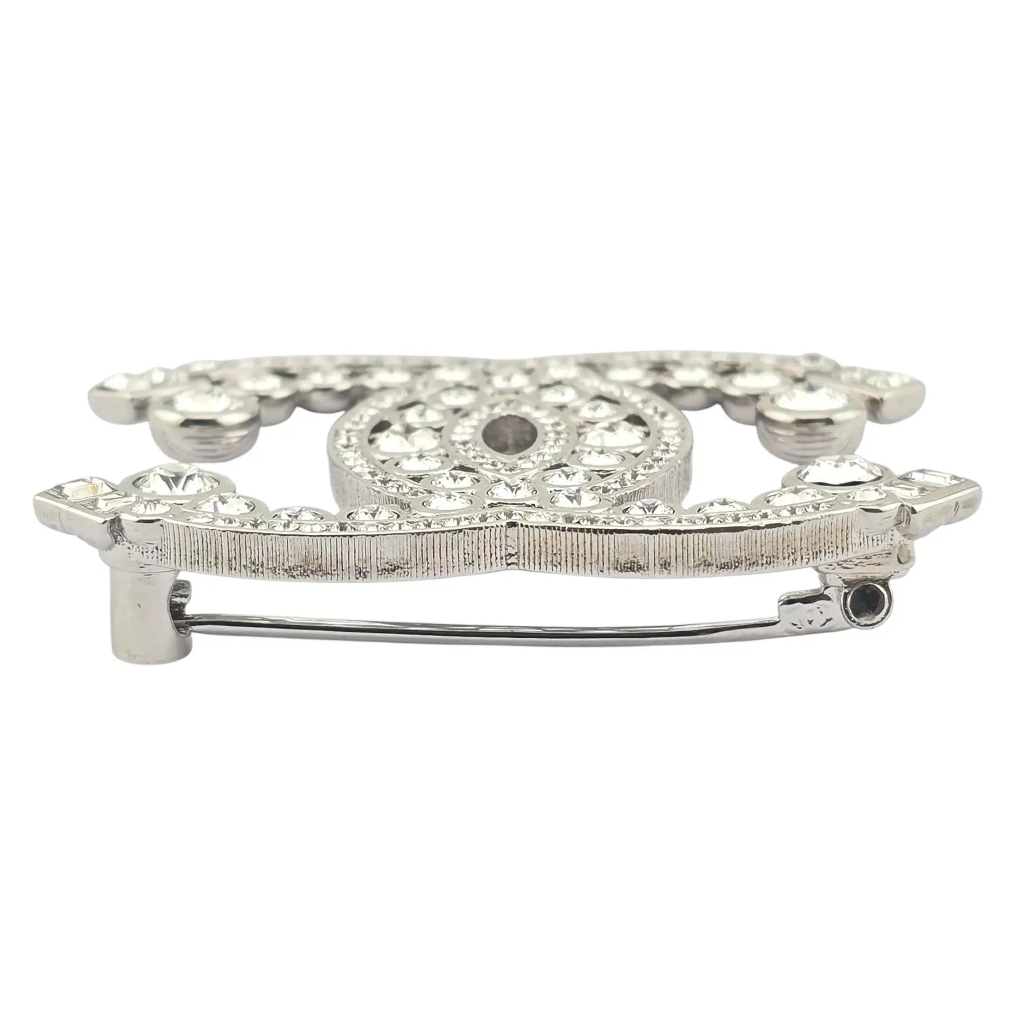 Chanel CC Metal Crystal Brooch Silver 2023 CHANEL