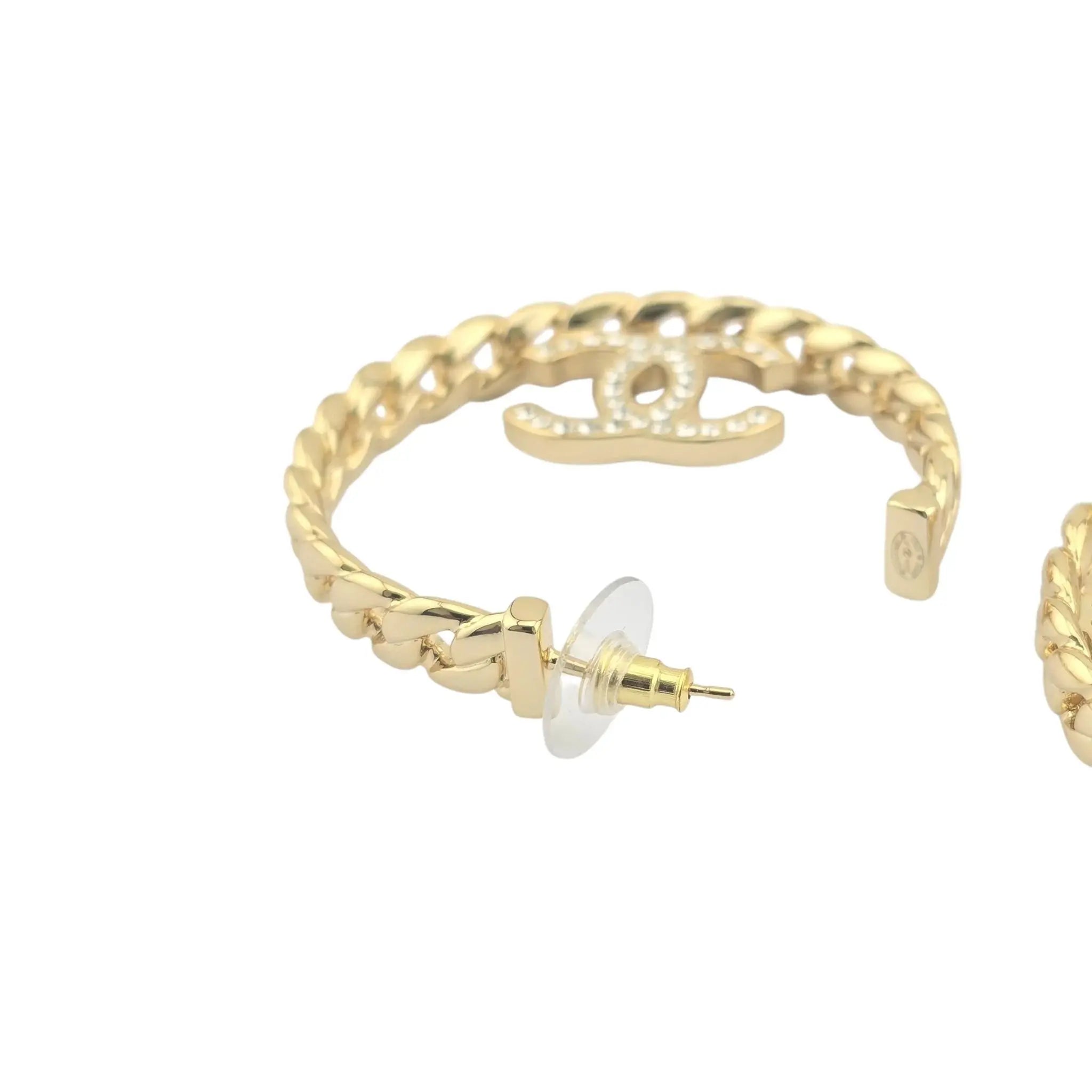 Chanel CC Crystal Hoop Earrings Gold CHANEL