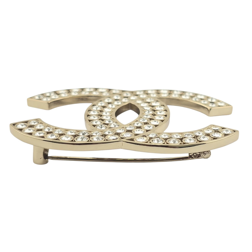 Chanel CC Metal Crystal Brooch Gold 2023 CHANEL
