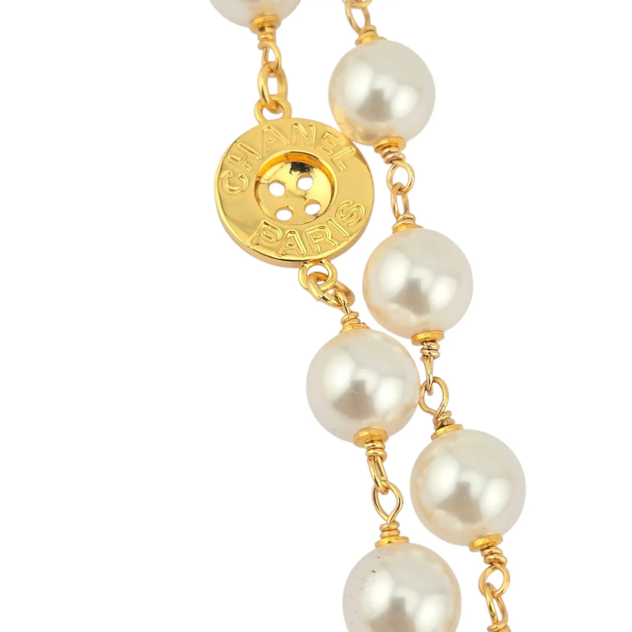 Chanel CC Faux Pearl Gold Button Pendant 2020 CHANEL