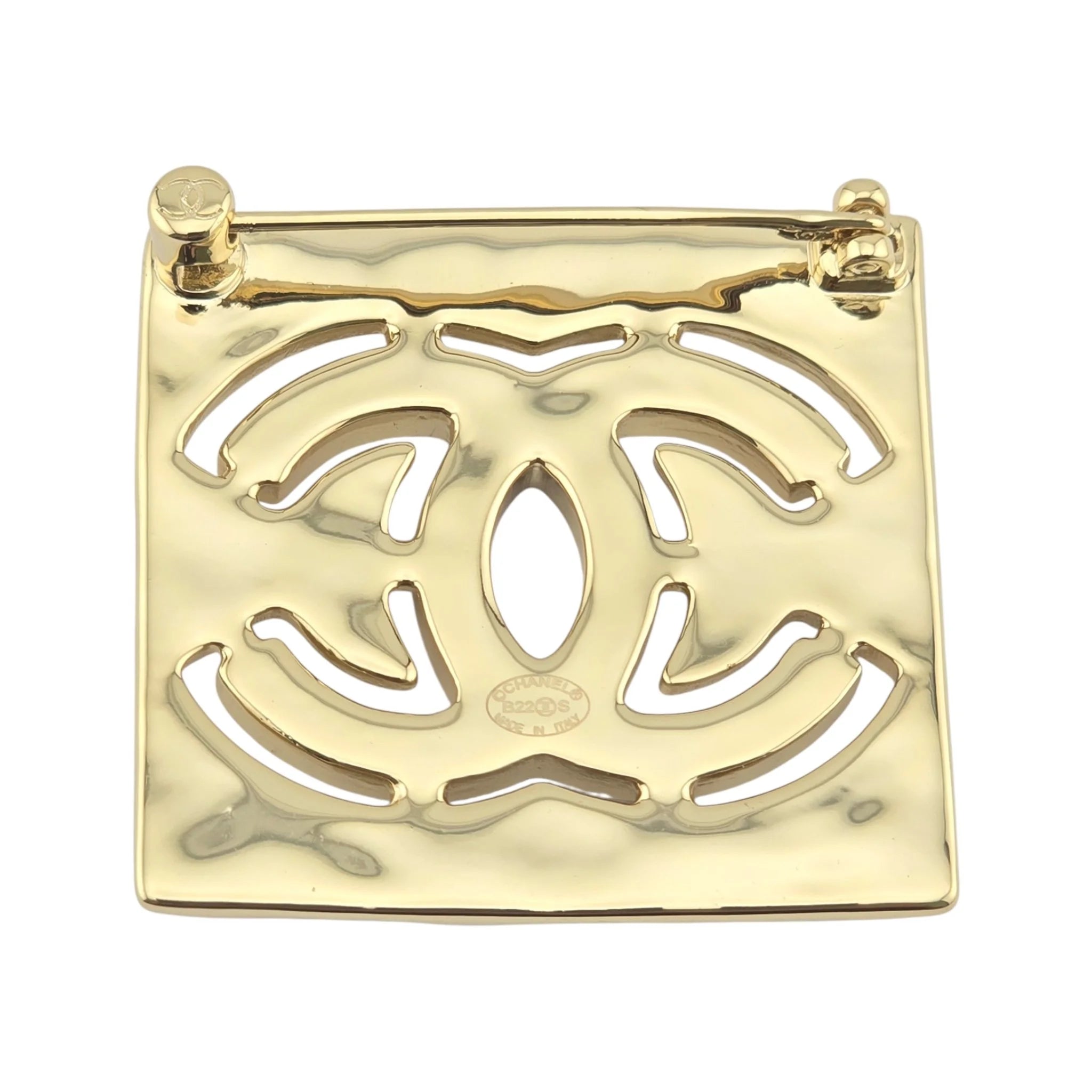 Chanel CC Square Gold Crystal Brooch 2022 CHANEL