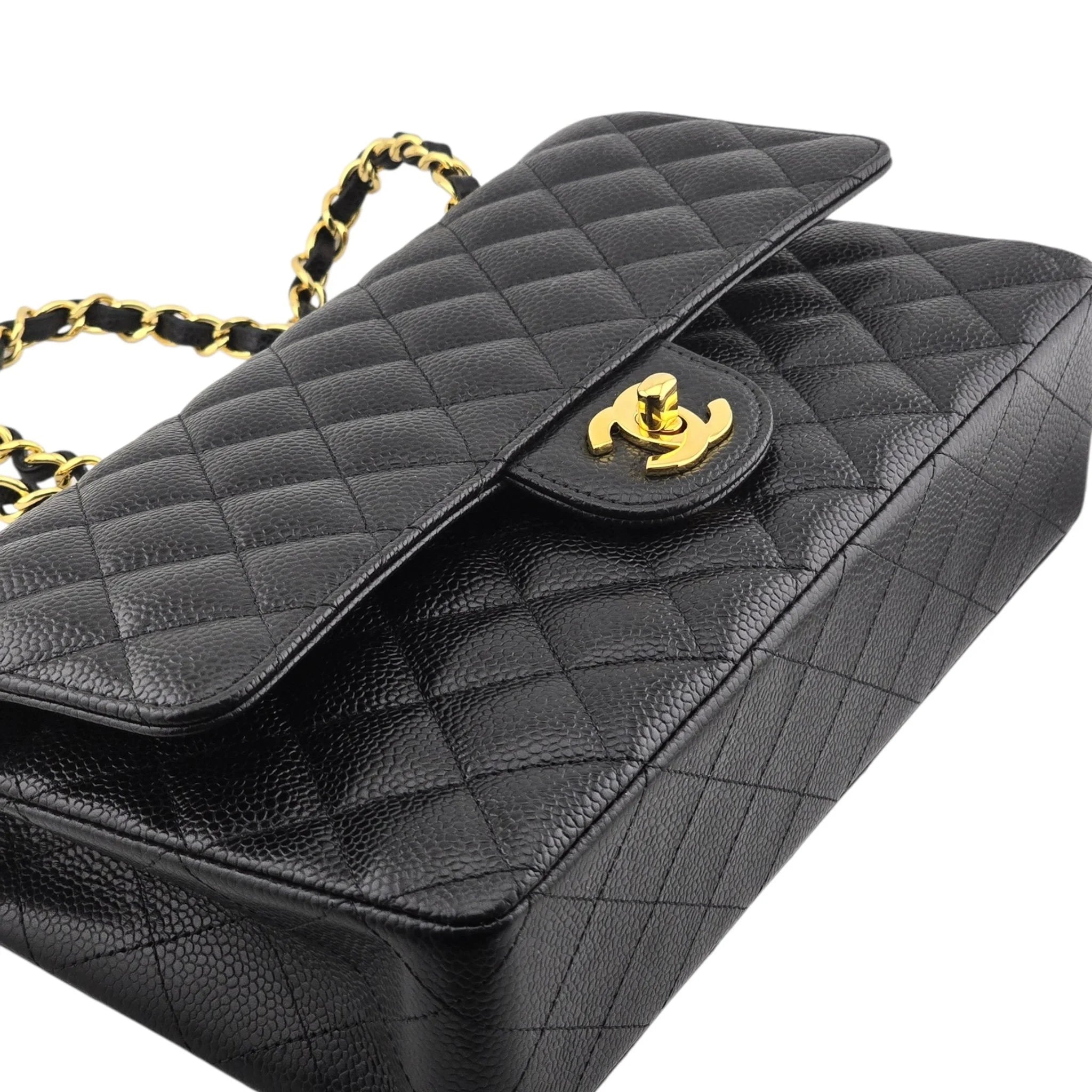 Chanel Medium Classic Flap Caviar Black Gold Hardware CHANEL