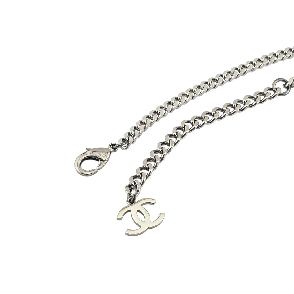 Chanel CC Ruthenium Crystal Chain Silver Long Necklace 2021 CHANEL