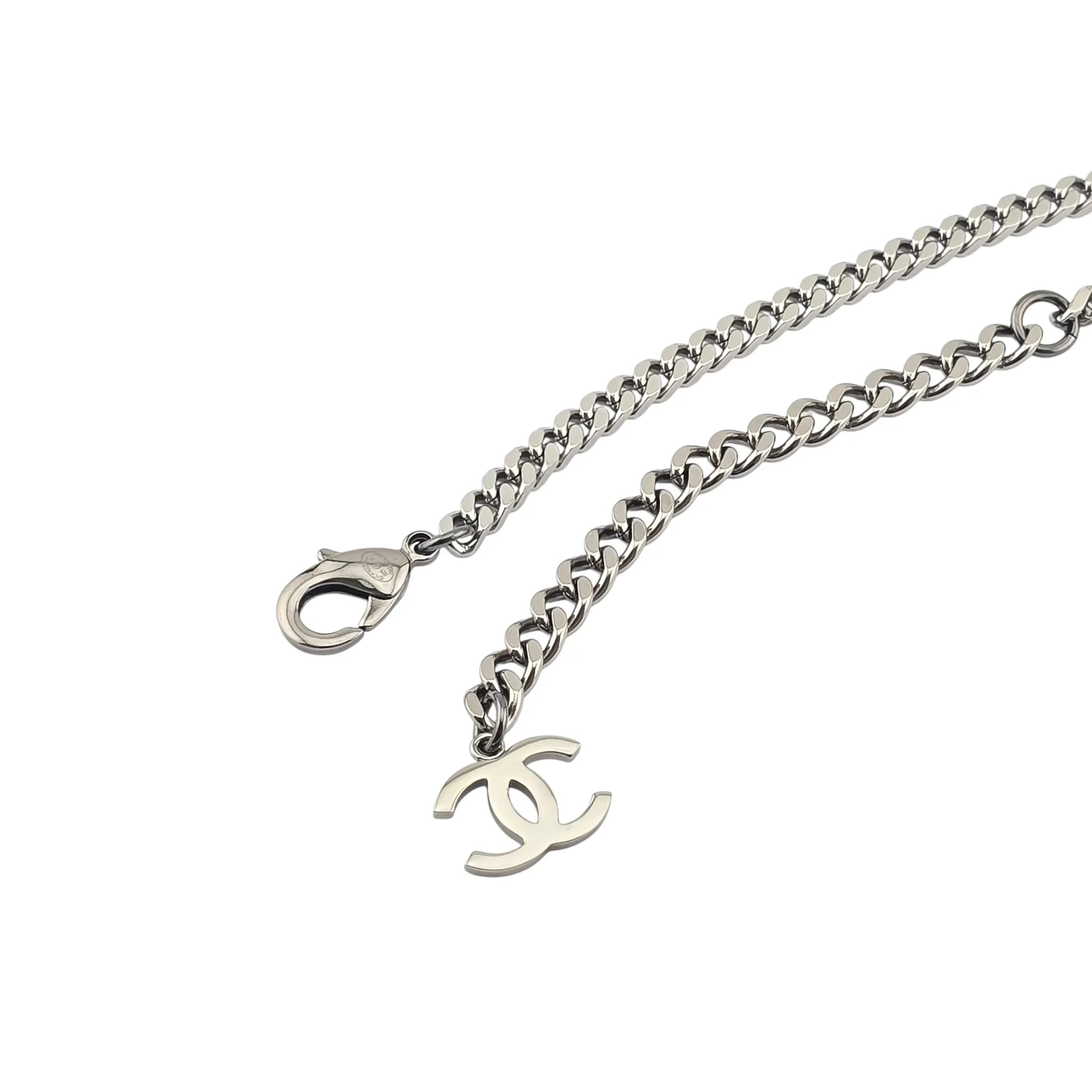 Chanel CC Ruthenium Crystal Chain Silver Long Necklace 2021 CHANEL