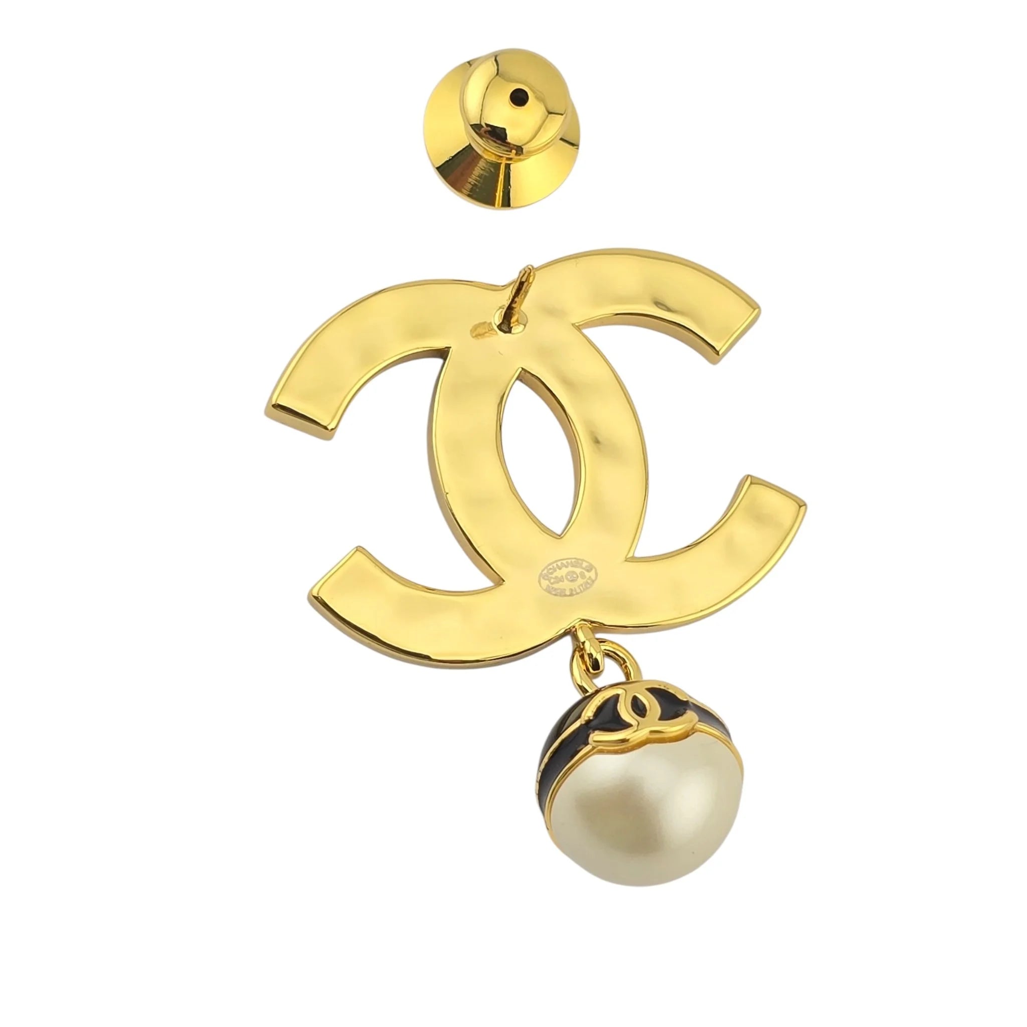 Chanel CC Gold Black White Pin Brooch CHANEL