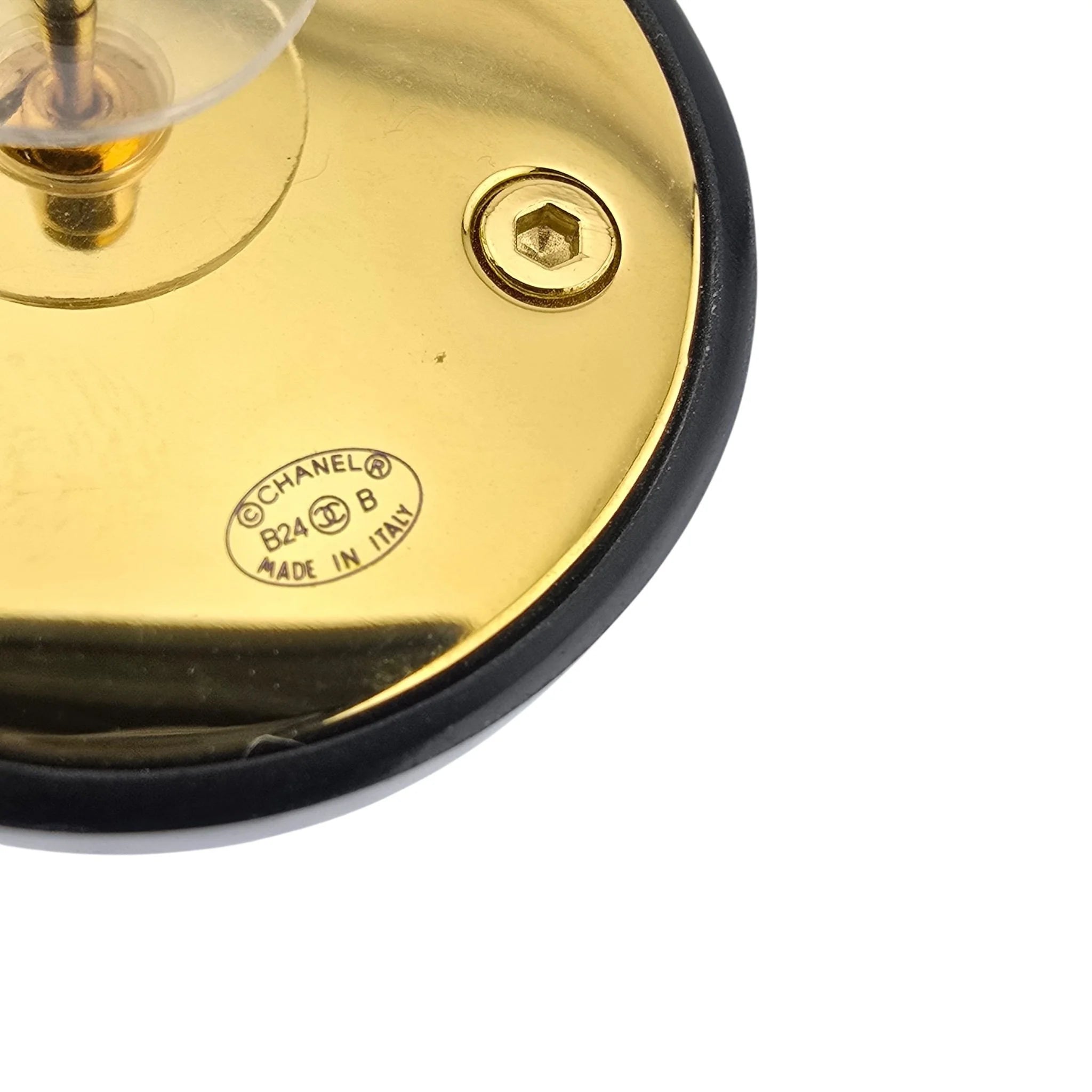 Chanel CC Resin Round Earrings Gold Black 2024 CHANEL