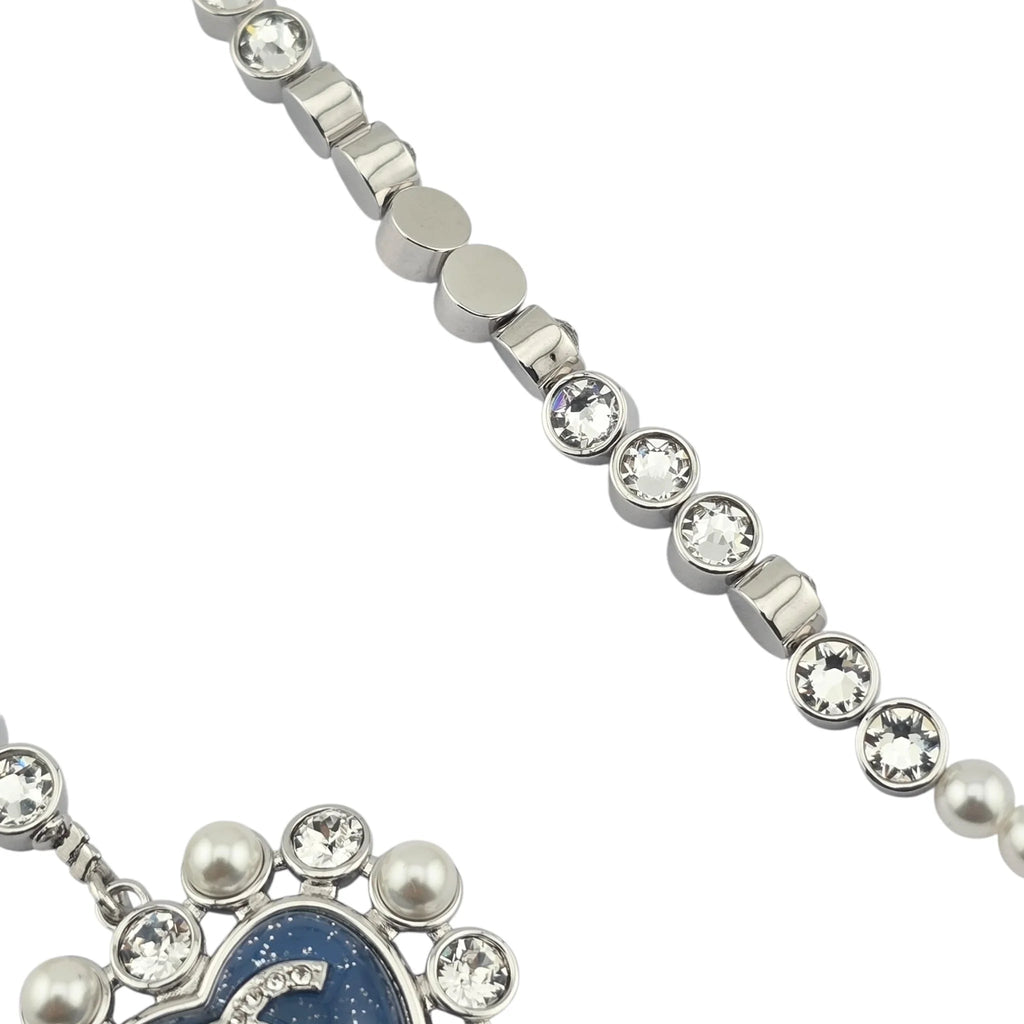 Chanel CC Long Faux Pearl Necklace Blue Heart 2025 CHANEL