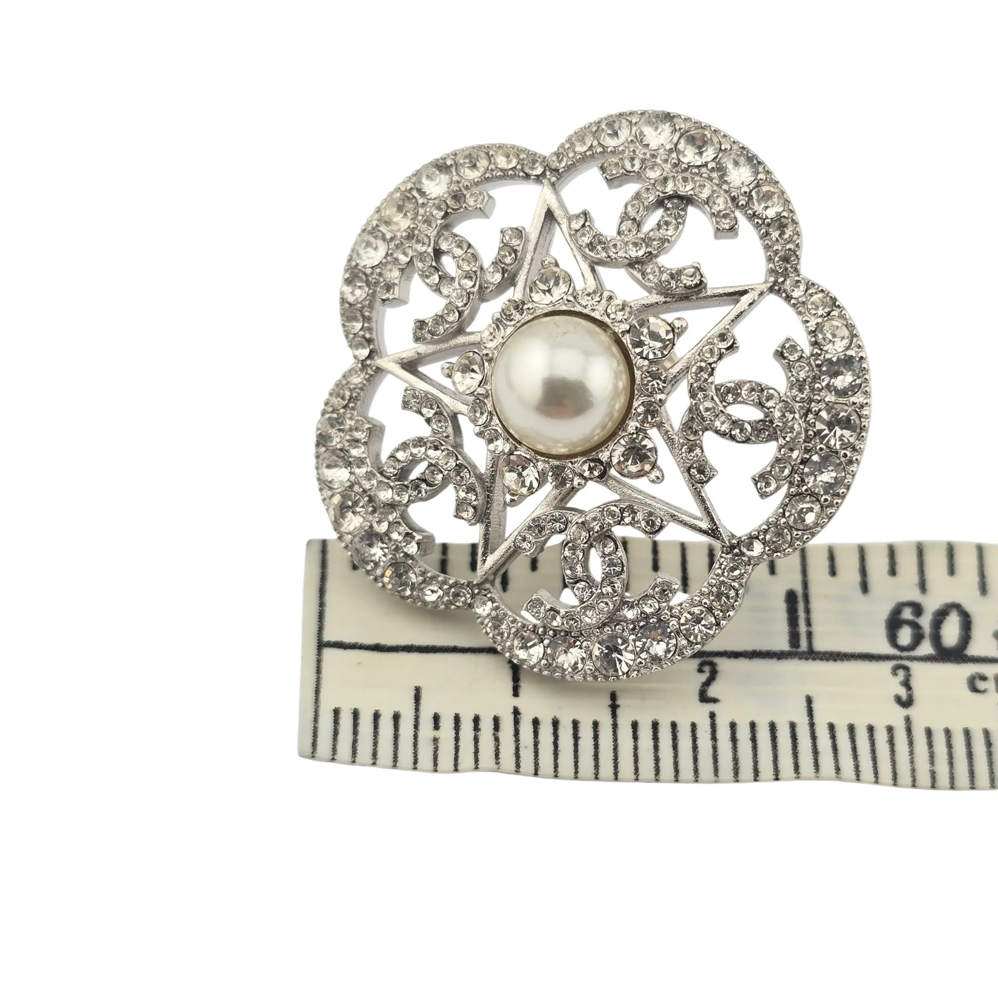 Chanel CC Silver Crystal Camellia Flower Earrings 2025 CHANEL